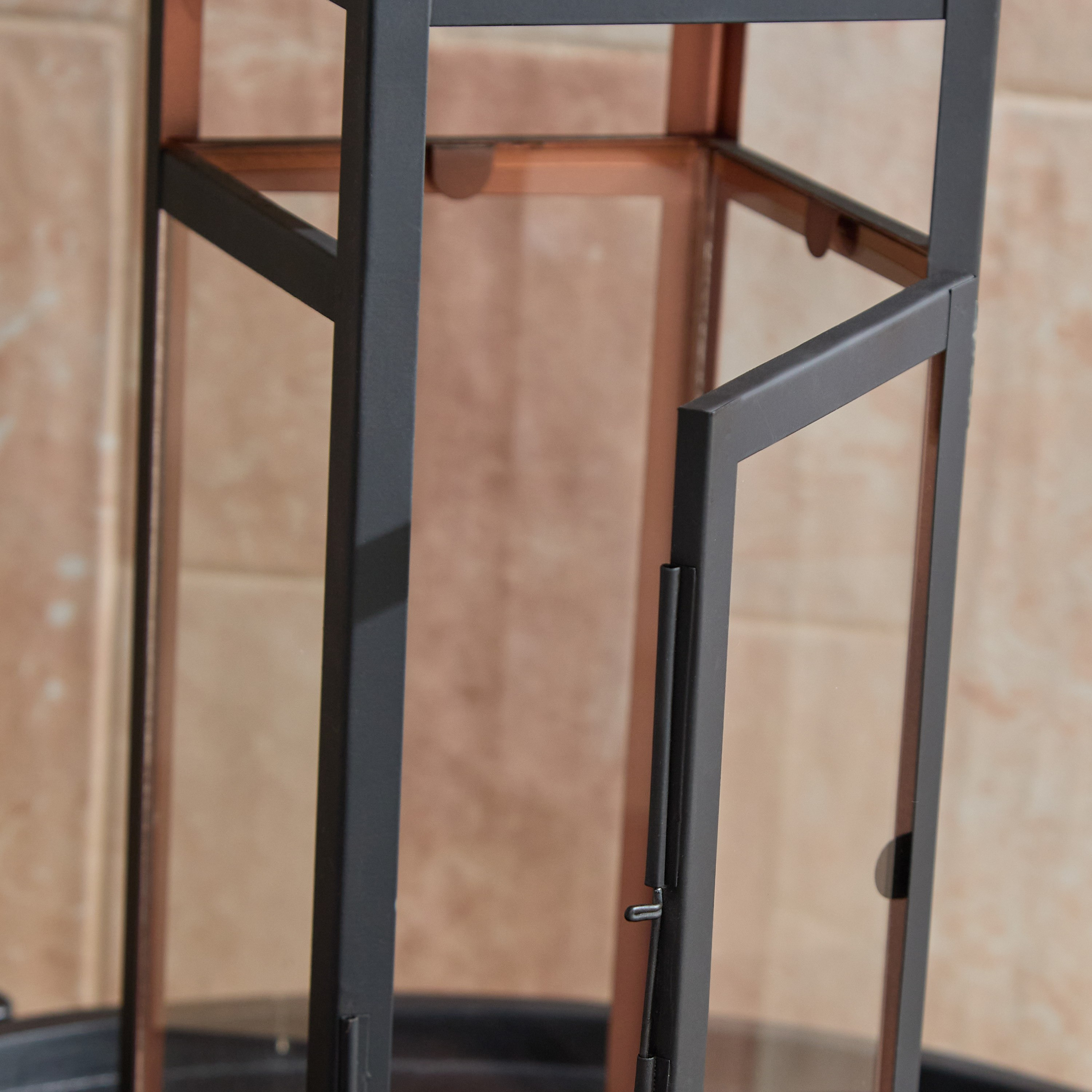 Brompton Modern Lantern with Metal Beading and Natural Wood Lid - 14x14x36 cm-hbxdecorandfurnishings-homeaccessories-lanterns-image-4