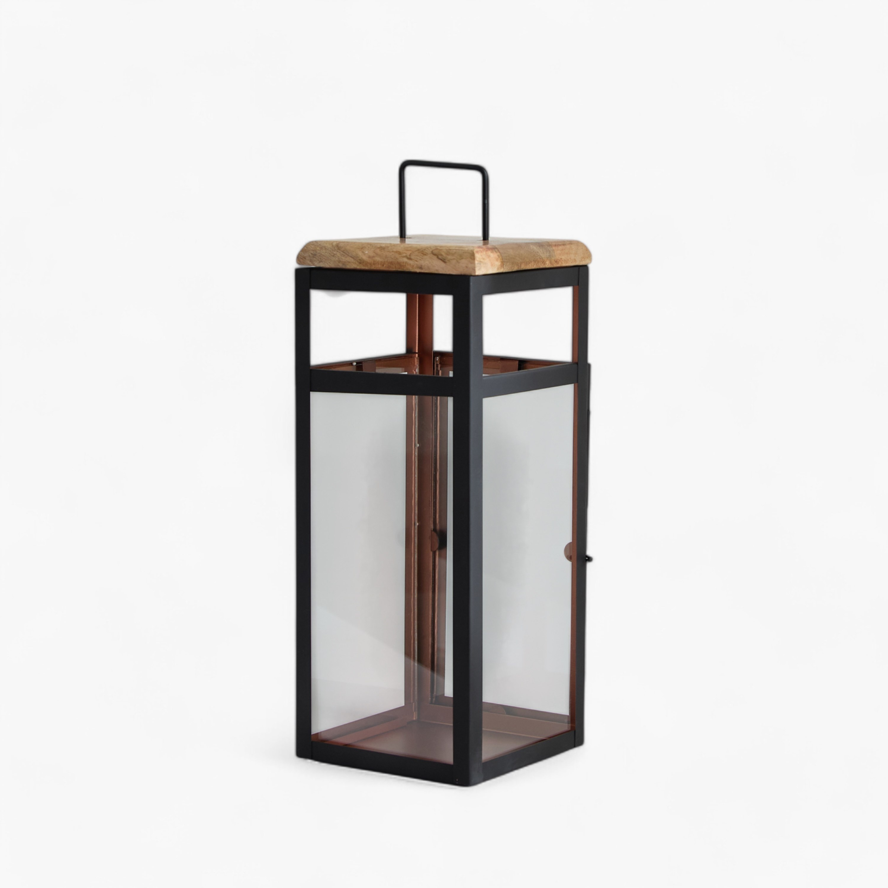 Brompton Modern Lantern with Metal Beading and Natural Wood Lid - 14x14x36 cm-hbxdecorandfurnishings-homeaccessories-lanterns-image-6