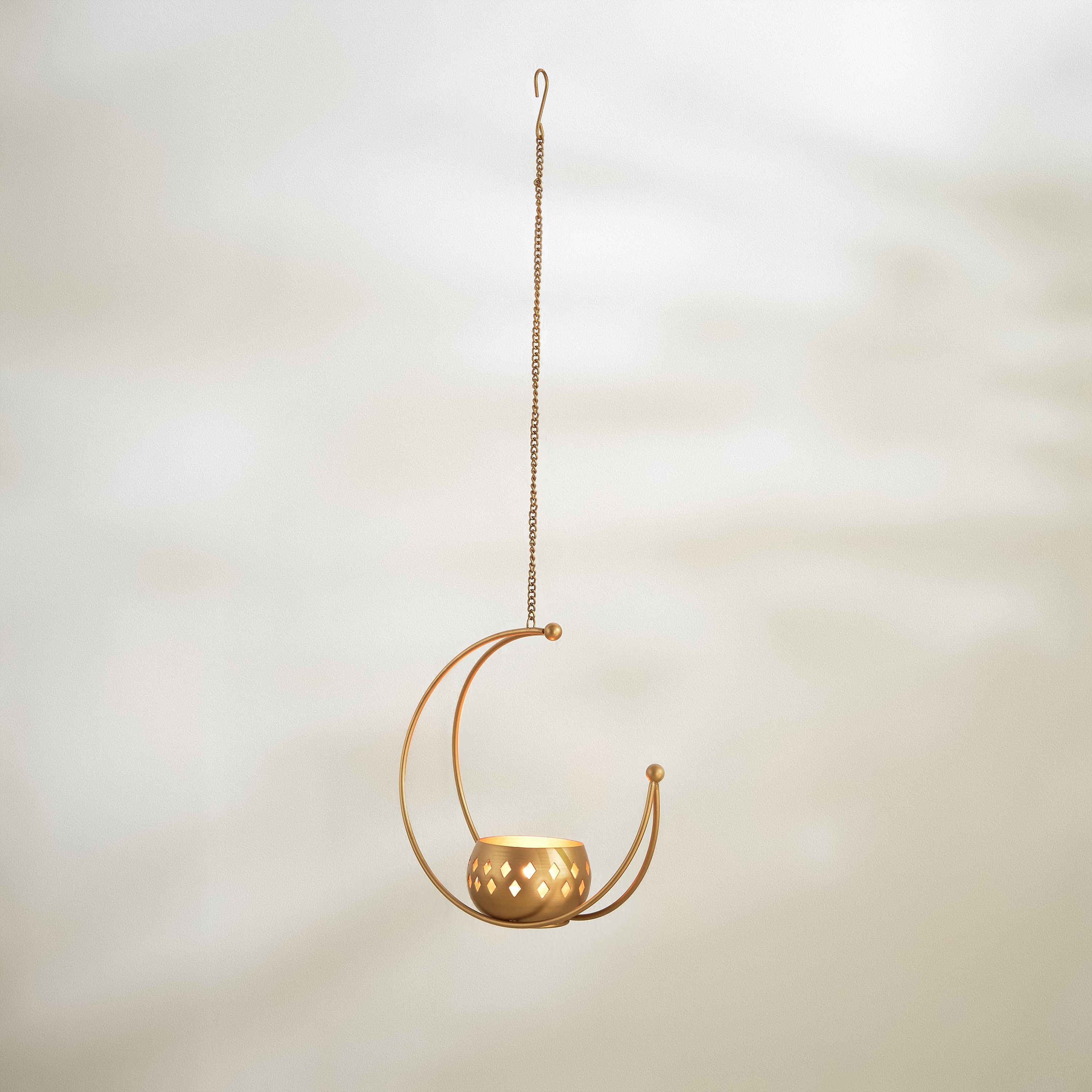 حامل شموع صغيرة معلق معدن هلال من إيسابا - 22x10x23 سم-hbxlivingroom-decorandaccessories-candleholders-image-1