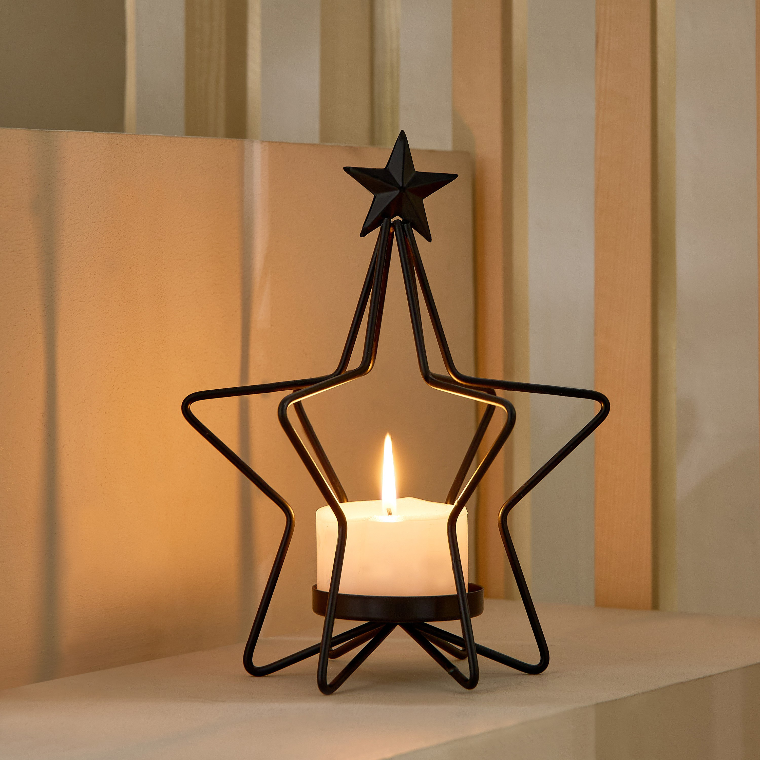 Isaba Metal Star Tealight Holder - 20.5x20.5x24 cm-hbxlivingroom-decorandaccessories-candleholders-image-1