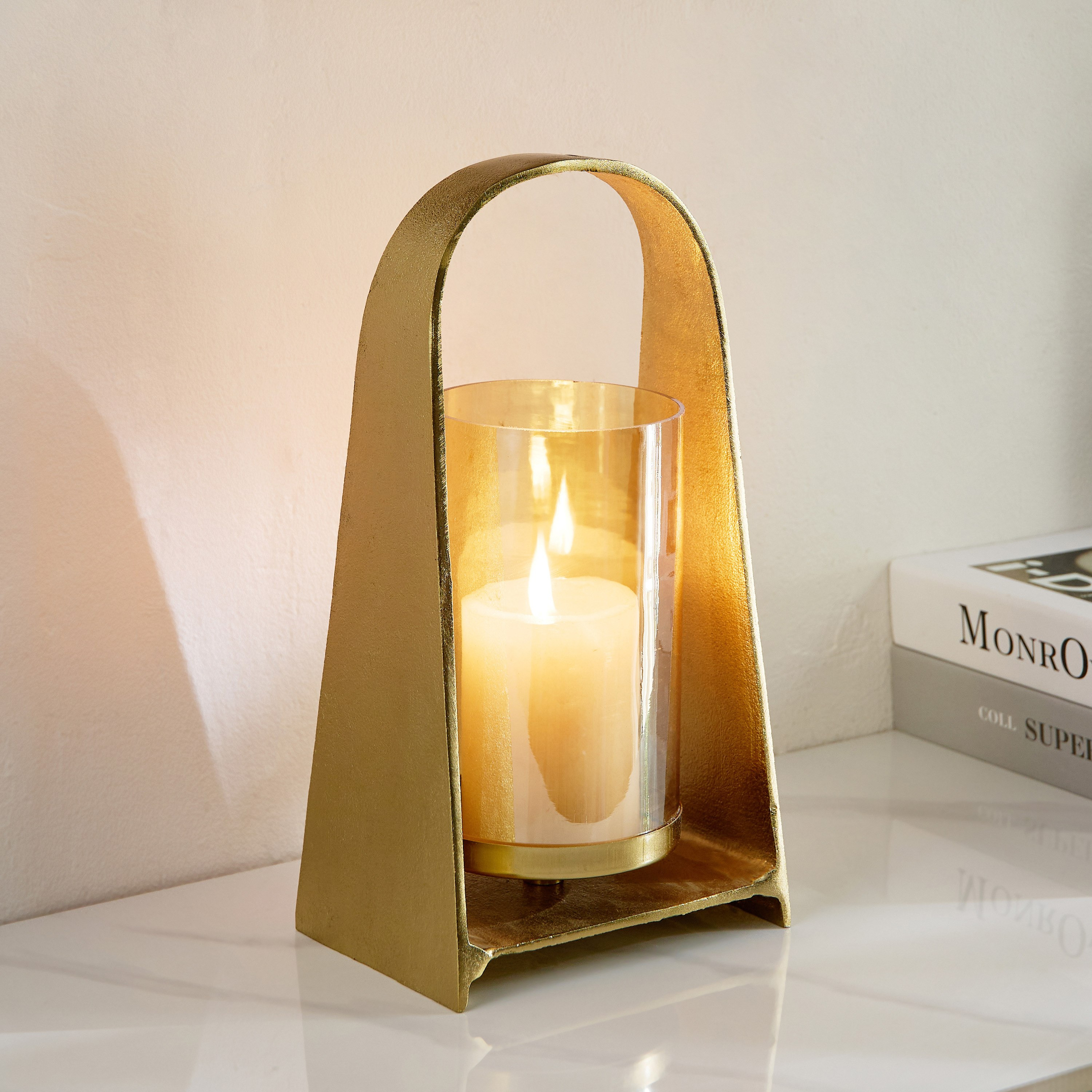 Accord Aluminium Hurricane Candleholder with Lustre Glass - 16x11x31 cm-hbxlivingroom-decorandaccessories-candleholders-image-1