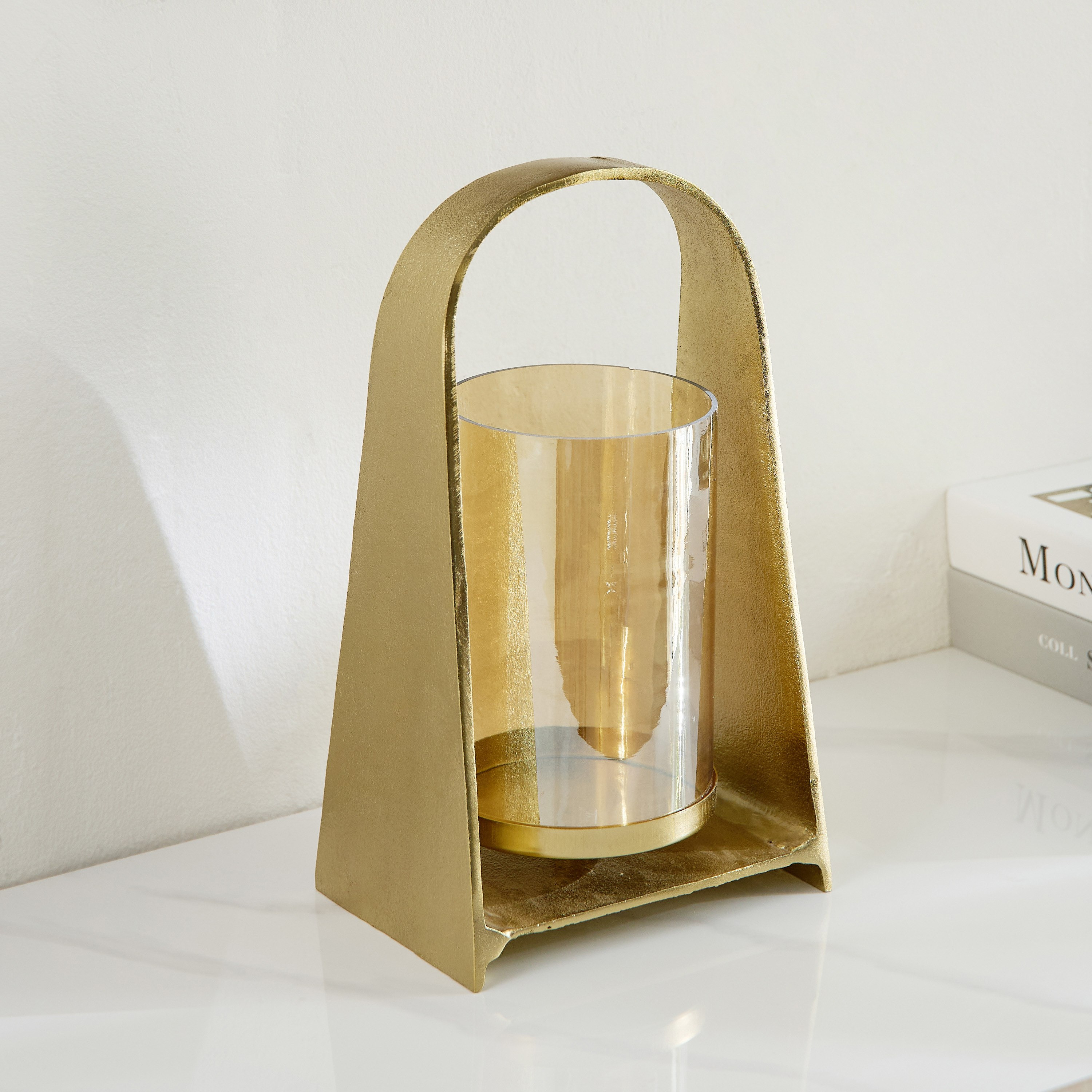 Accord Aluminium Hurricane Candleholder with Lustre Glass - 16x11x31 cm-hbxlivingroom-decorandaccessories-candleholders-image-2