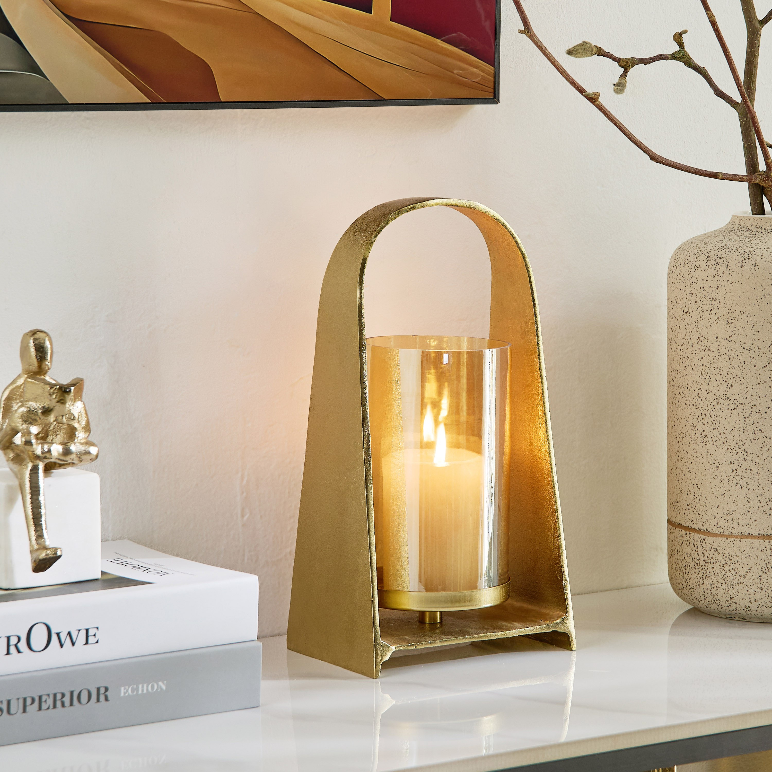 Accord Aluminium Hurricane Candleholder with Lustre Glass - 16x11x31 cm-hbxlivingroom-decorandaccessories-candleholders-image-5