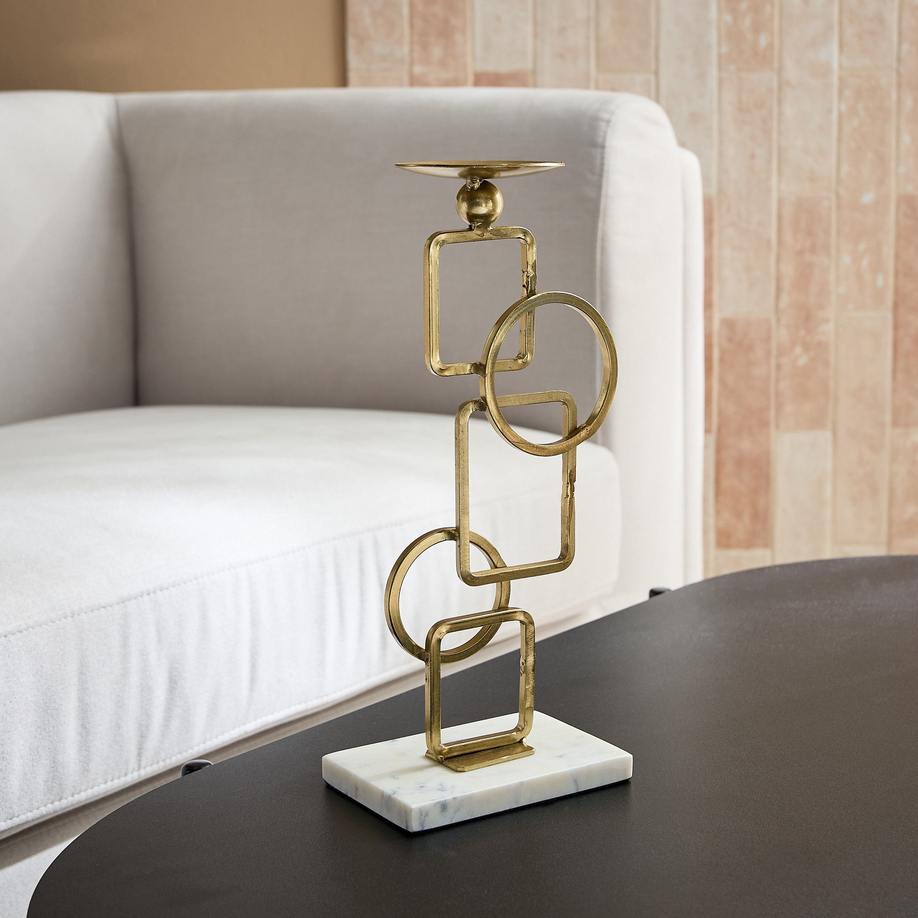 Blake Metal Pillar Candleholder with Marble Base - 16x10x34 cm-hbxlivingroom-decorandaccessories-candleholders-image-1