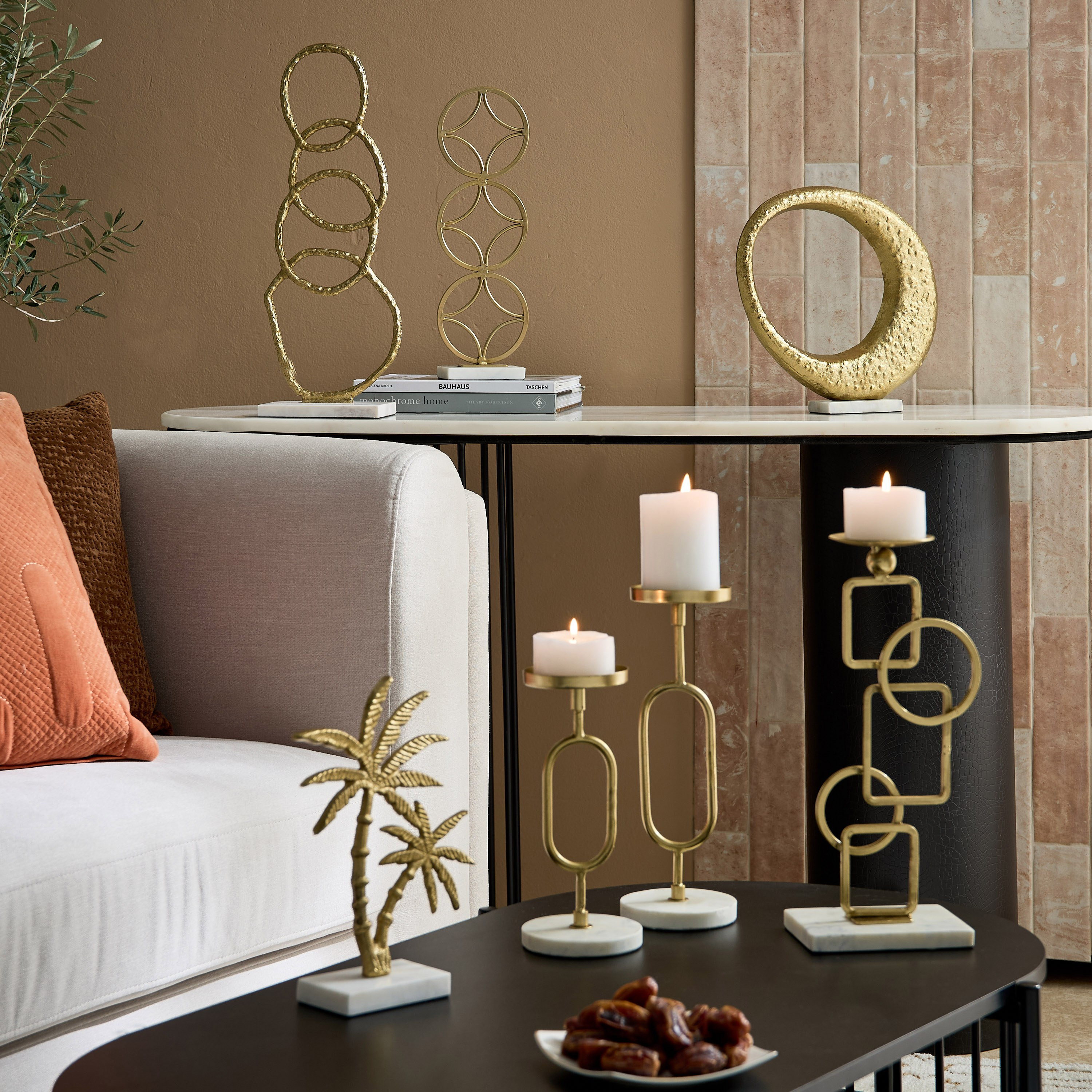 Blake Metal Pillar Candleholder with Marble Base - 16x10x34 cm-hbxlivingroom-decorandaccessories-candleholders-image-5