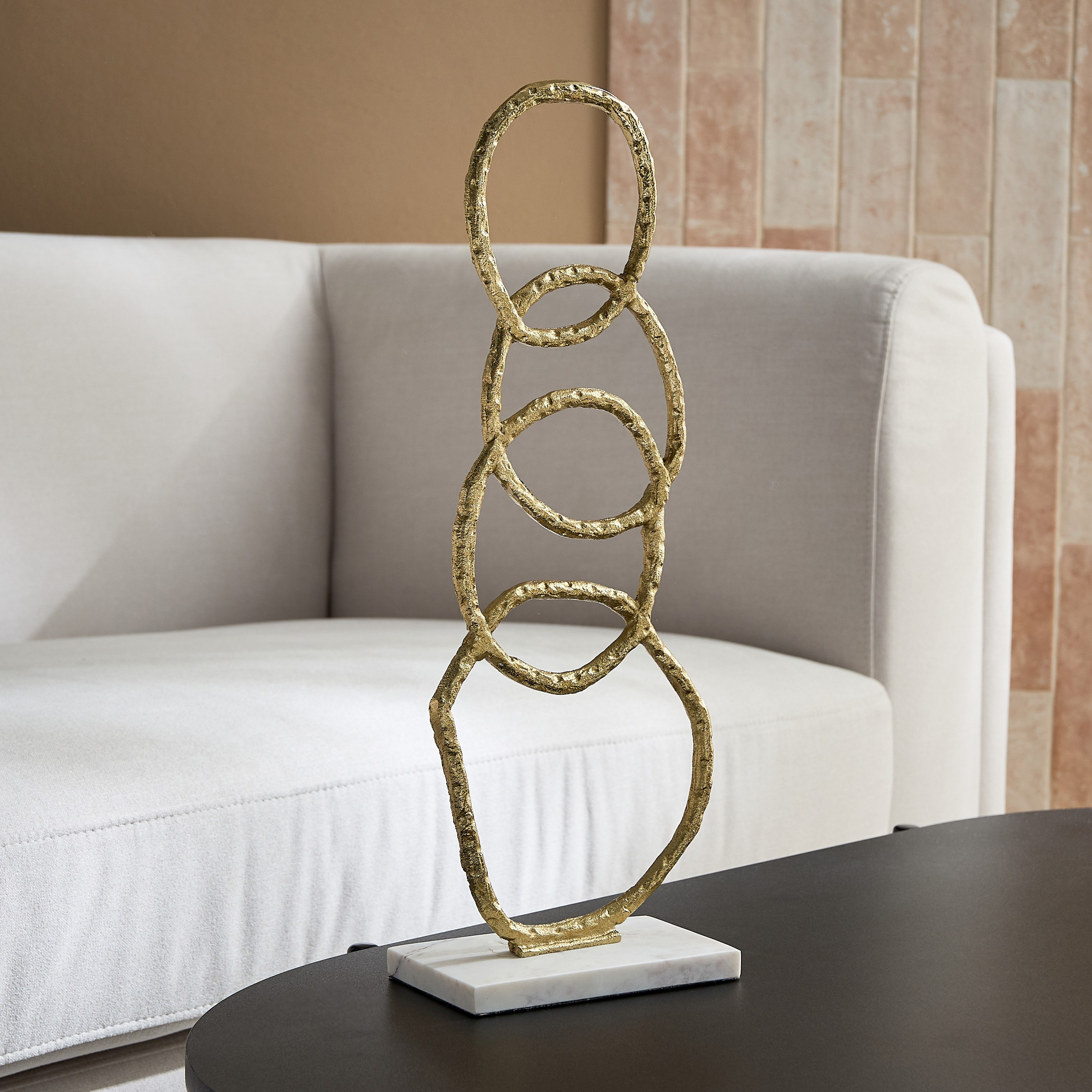 Blake Alluminium Ring Sculpture with Marble Base - 17.5x10x48 cm-hbxhomeware-homedecor-figurinesandornaments-image-1