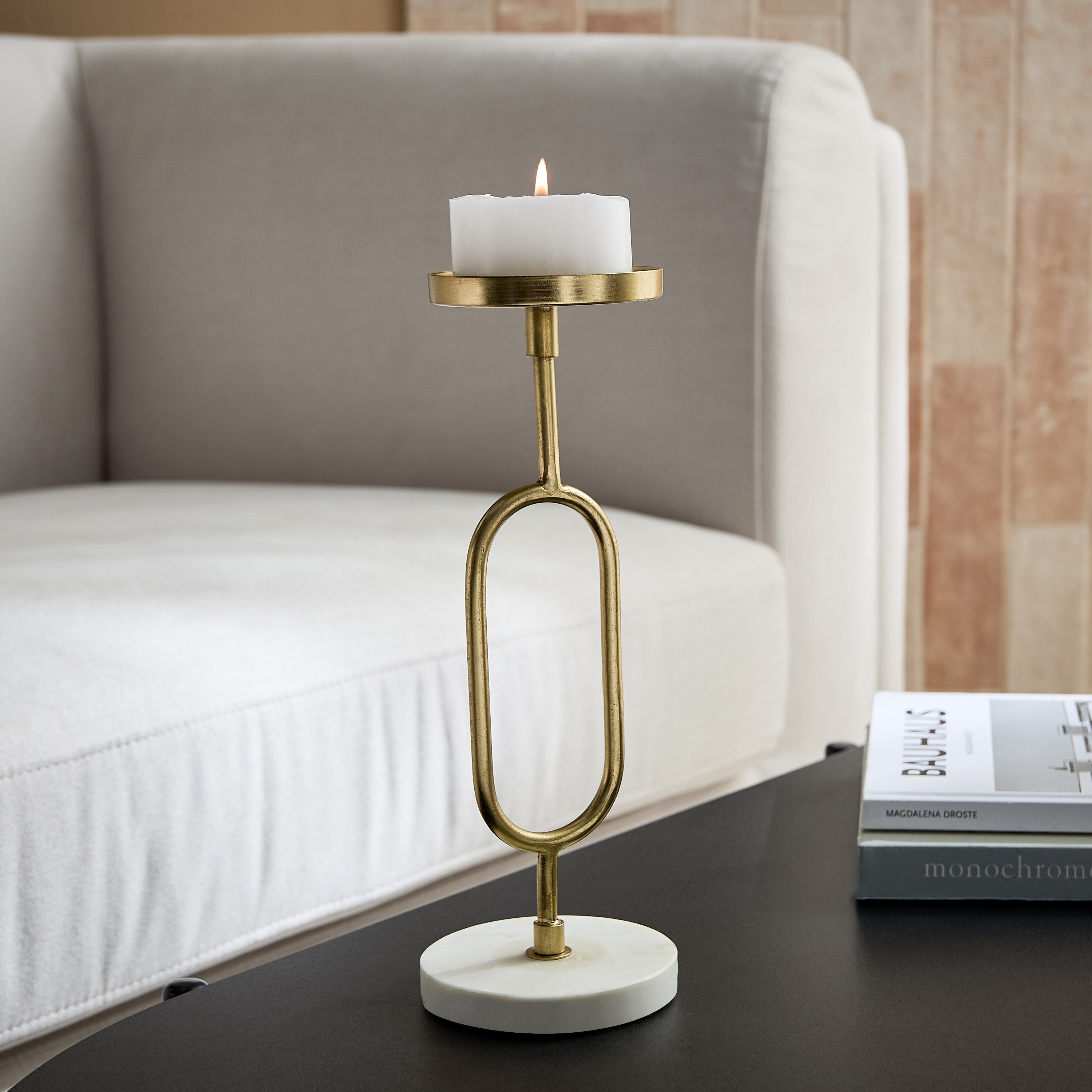 Blake Metal Candle Stand with Marble Base - 10x10x29.5 cm-hbxlivingroom-decorandaccessories-candleholders-image-1