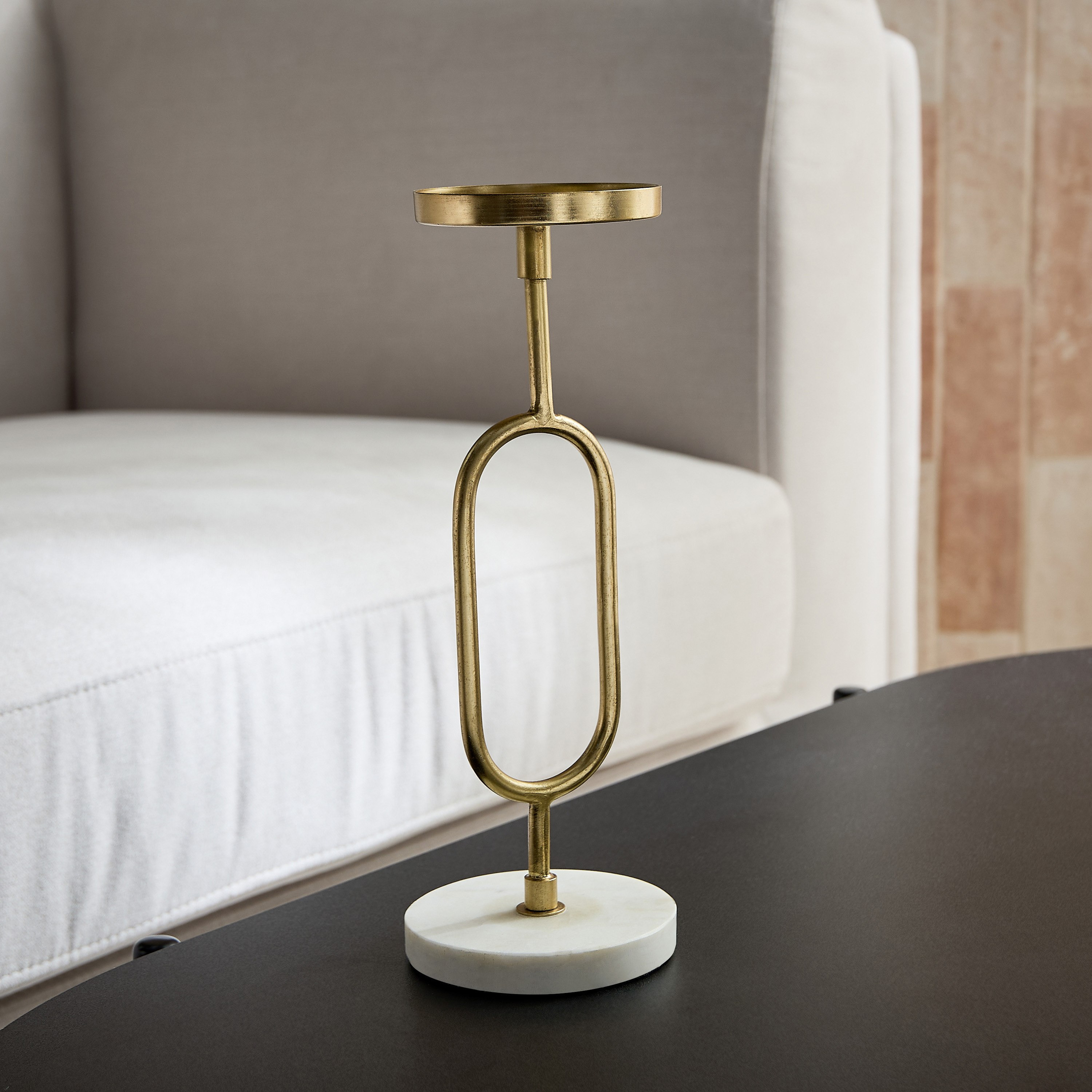 Blake Metal Candle Stand with Marble Base - 10x10x29.5 cm-hbxlivingroom-decorandaccessories-candleholders-image-2