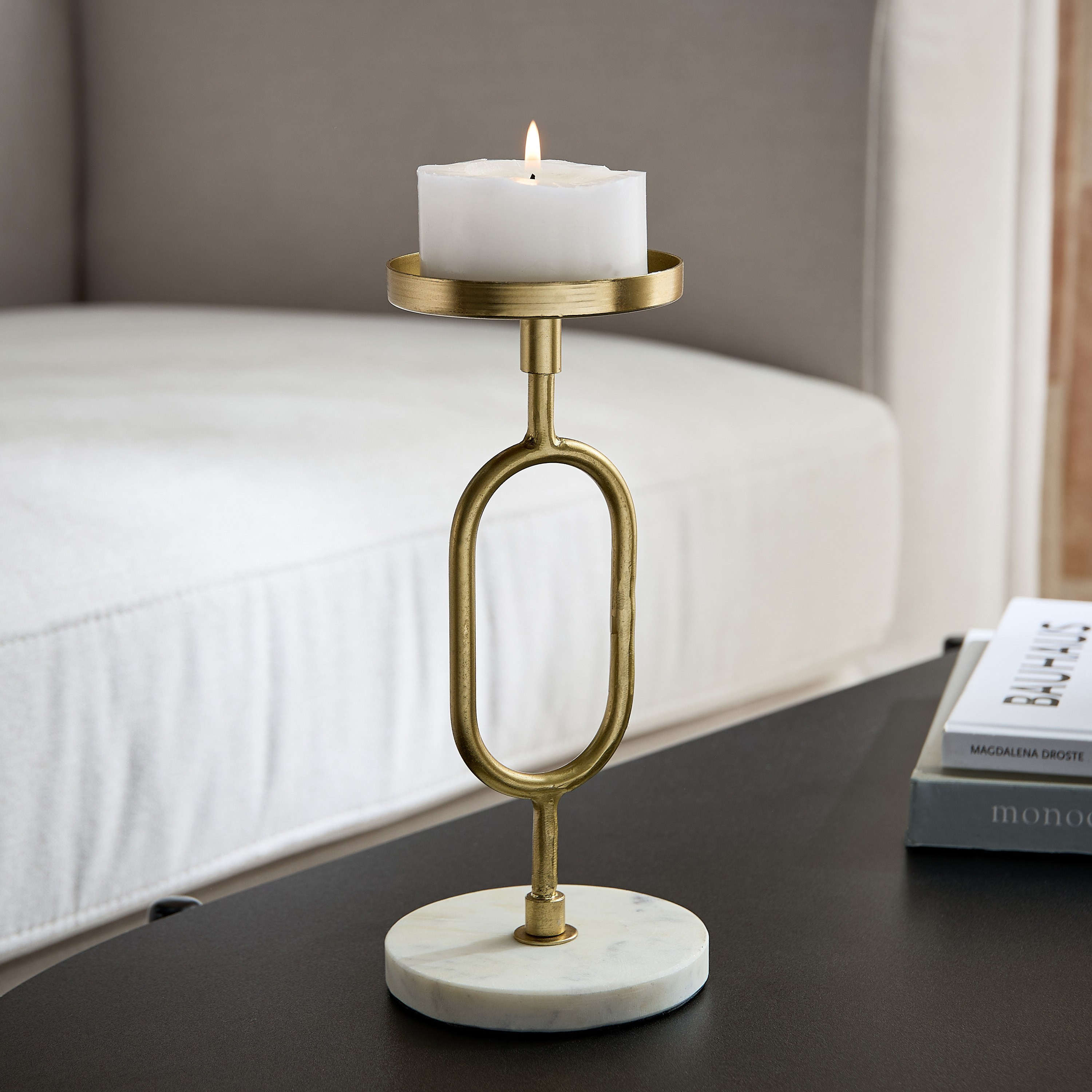 Blake Metal Candle Stand with Marble Base - 10x10x22 cm-hbxlivingroom-decorandaccessories-candleholders-image-1