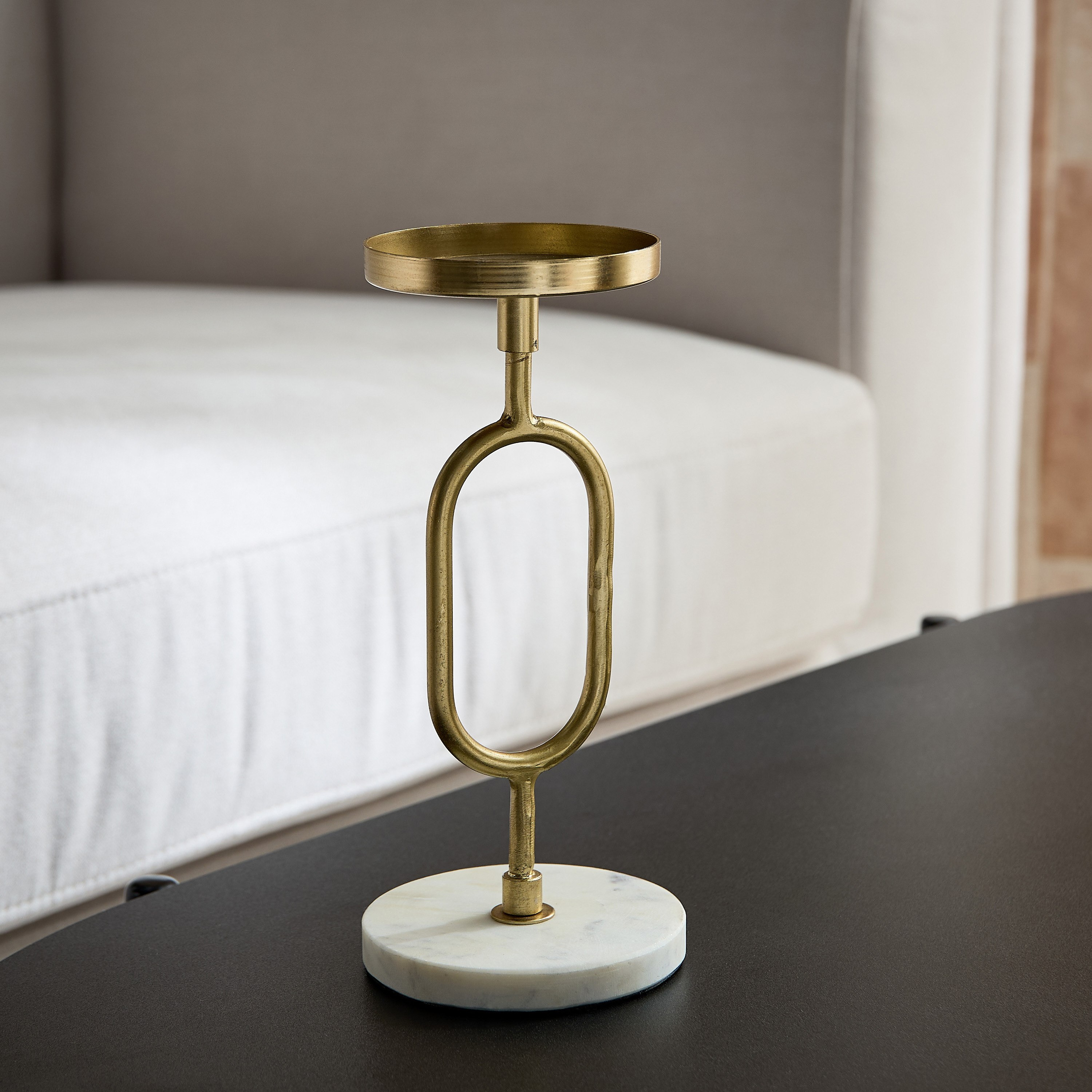Blake Metal Candle Stand with Marble Base - 10x10x22 cm-hbxlivingroom-decorandaccessories-candleholders-image-2