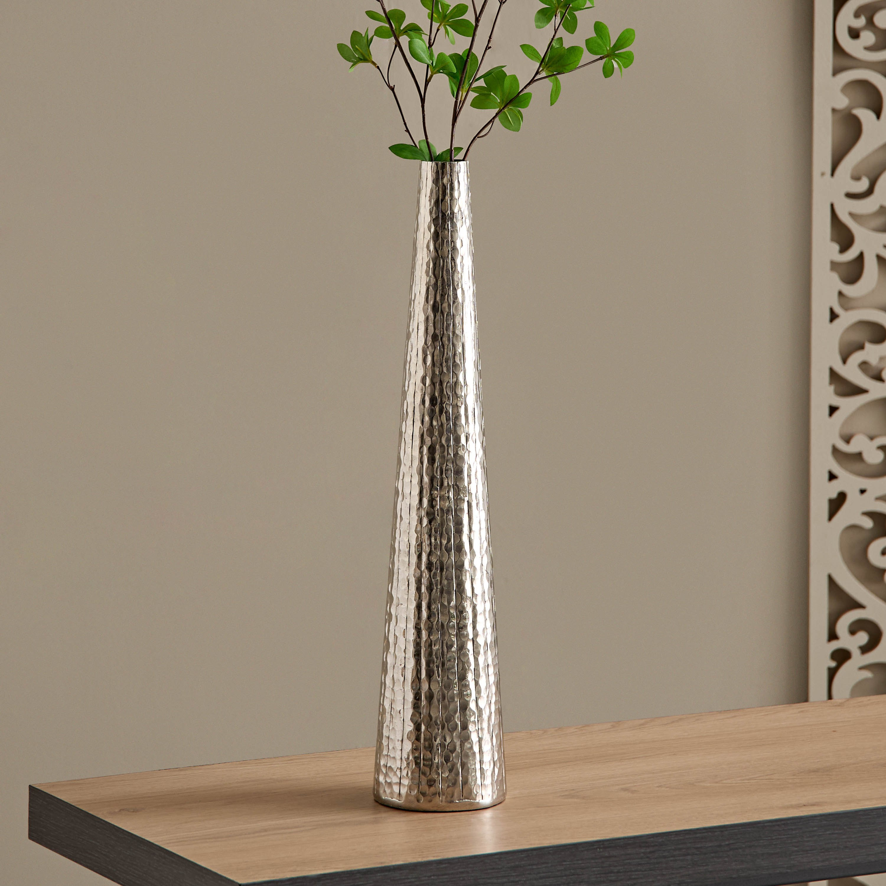 Ausie Aluminium Sparkle Ribbed Tall Vase - 10.5x10.5x51.5 cm-hbxbedroom-decorandaccessories-vases-image-1