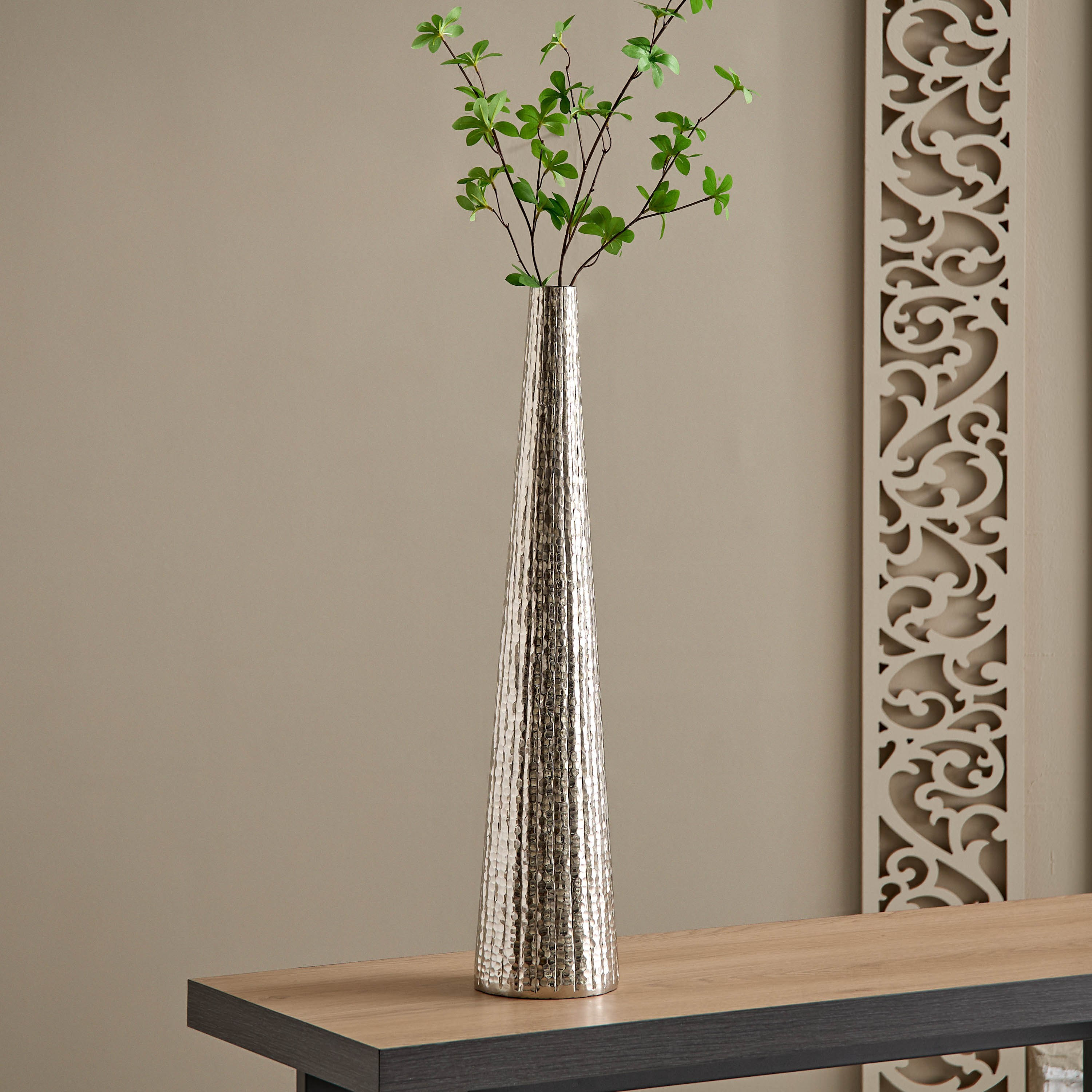 Ausie Aluminium Sparkle Ribbed Tall Vase - 13.5x13.5x65.5 cm-hbxbedroom-decorandaccessories-vases-image-1