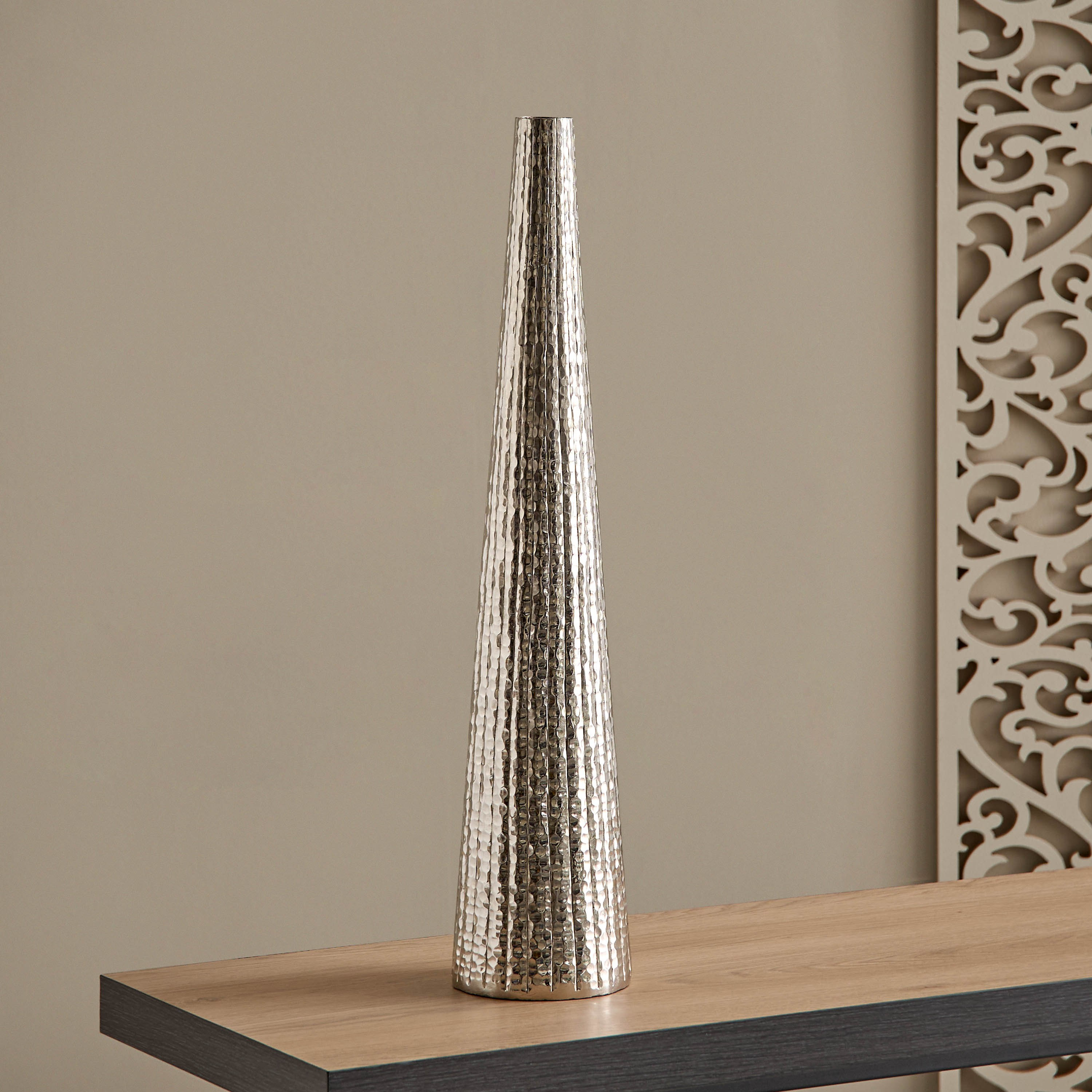 Ausie Aluminium Sparkle Ribbed Tall Vase - 13.5x13.5x65.5 cm-hbxbedroom-decorandaccessories-vases-image-2
