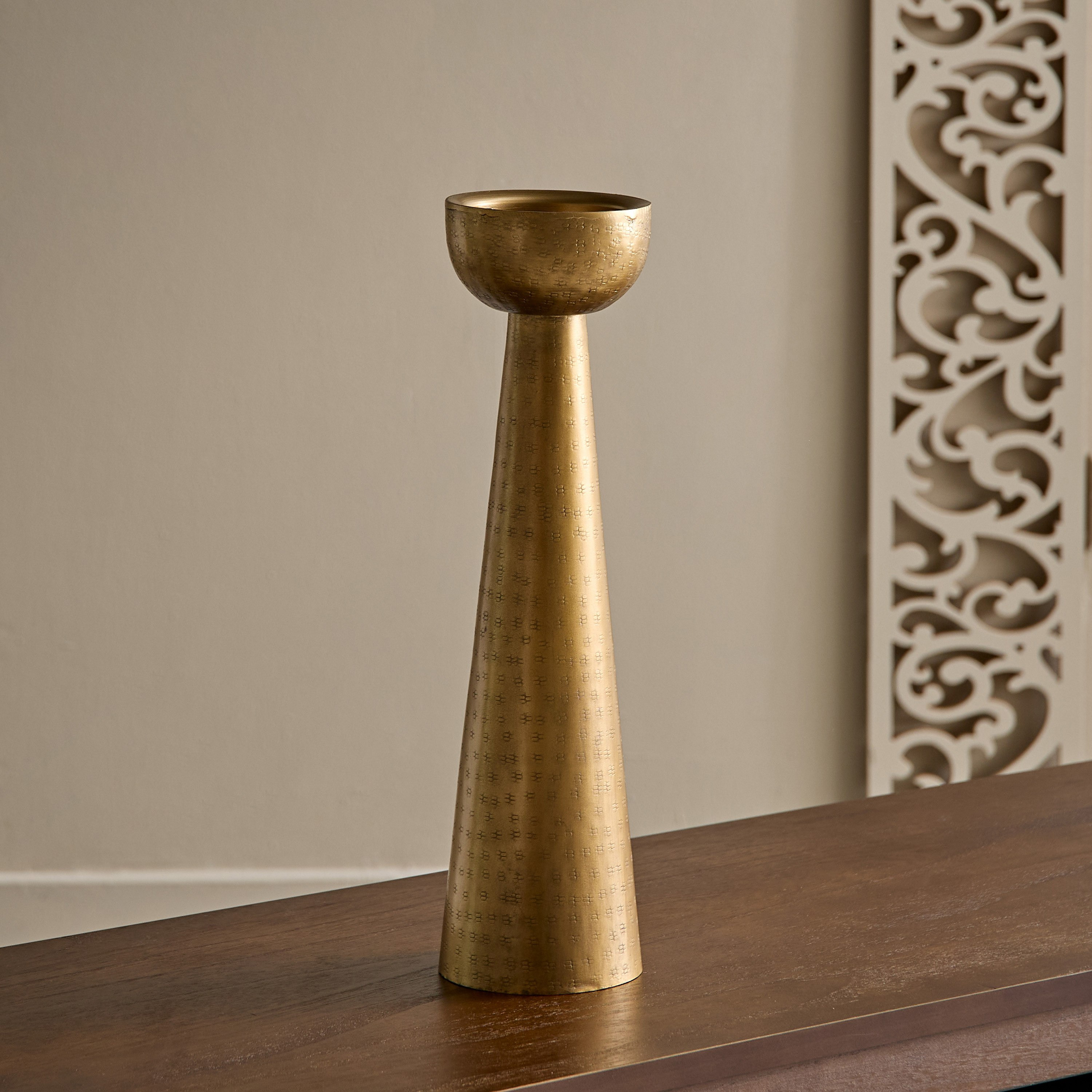 Arizona Metal Hammered Conical Pillar Candleholder - 11x11x43.5 cm-hbxlivingroom-decorandaccessories-candleholders-image-2