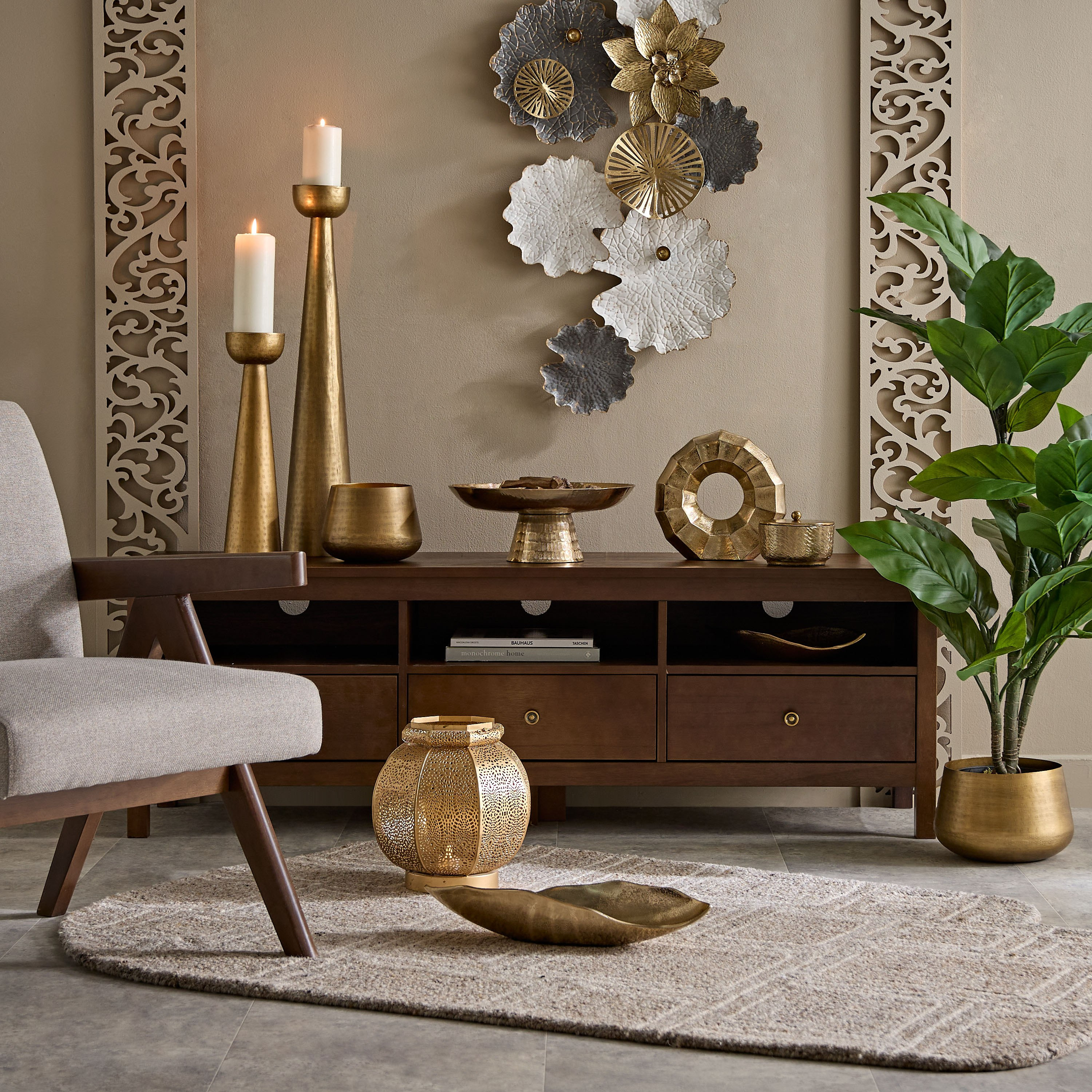 Arizona Metal Hammered Conical Pillar Candleholder - 11x11x43.5 cm-hbxlivingroom-decorandaccessories-candleholders-image-4