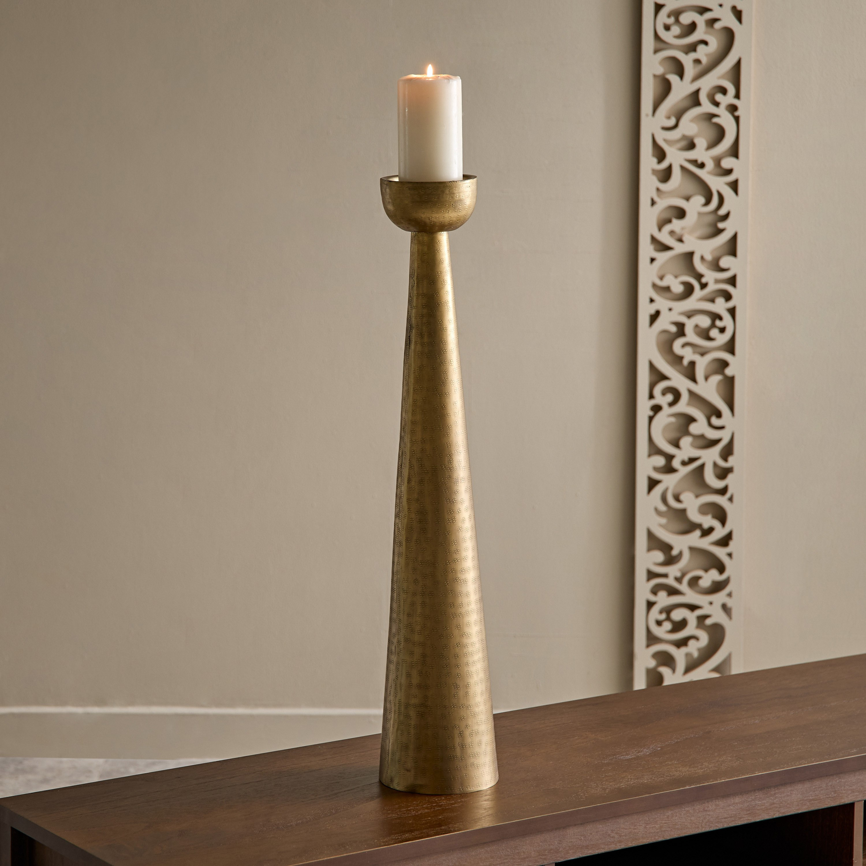Arizona Metal Hammered Conical Pillar Candleholder - 14x14x71 cm-hbxlivingroom-decorandaccessories-candleholders-image-1