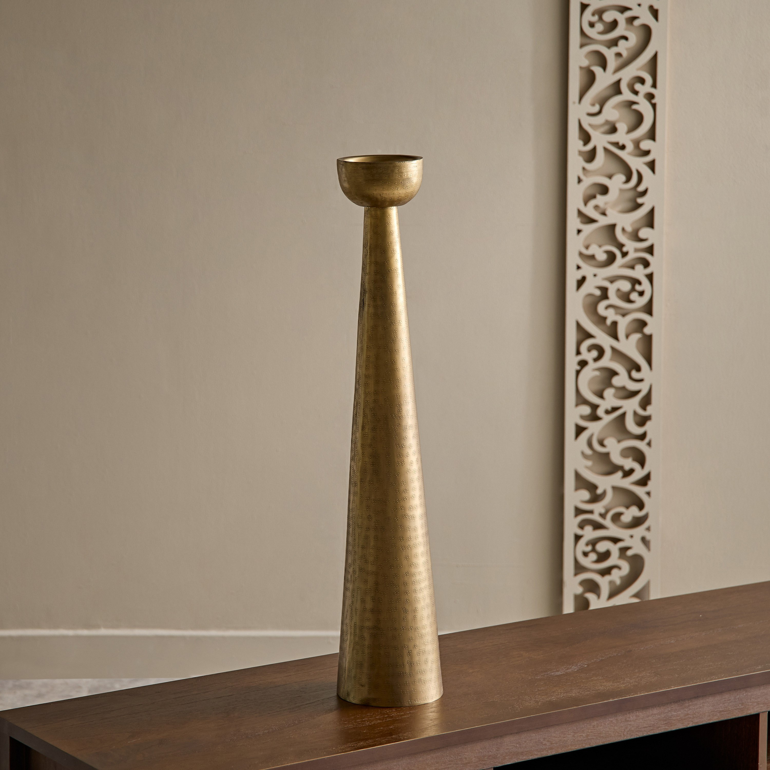 Arizona Metal Hammered Conical Pillar Candleholder - 14x14x71 cm-hbxlivingroom-decorandaccessories-candleholders-image-2