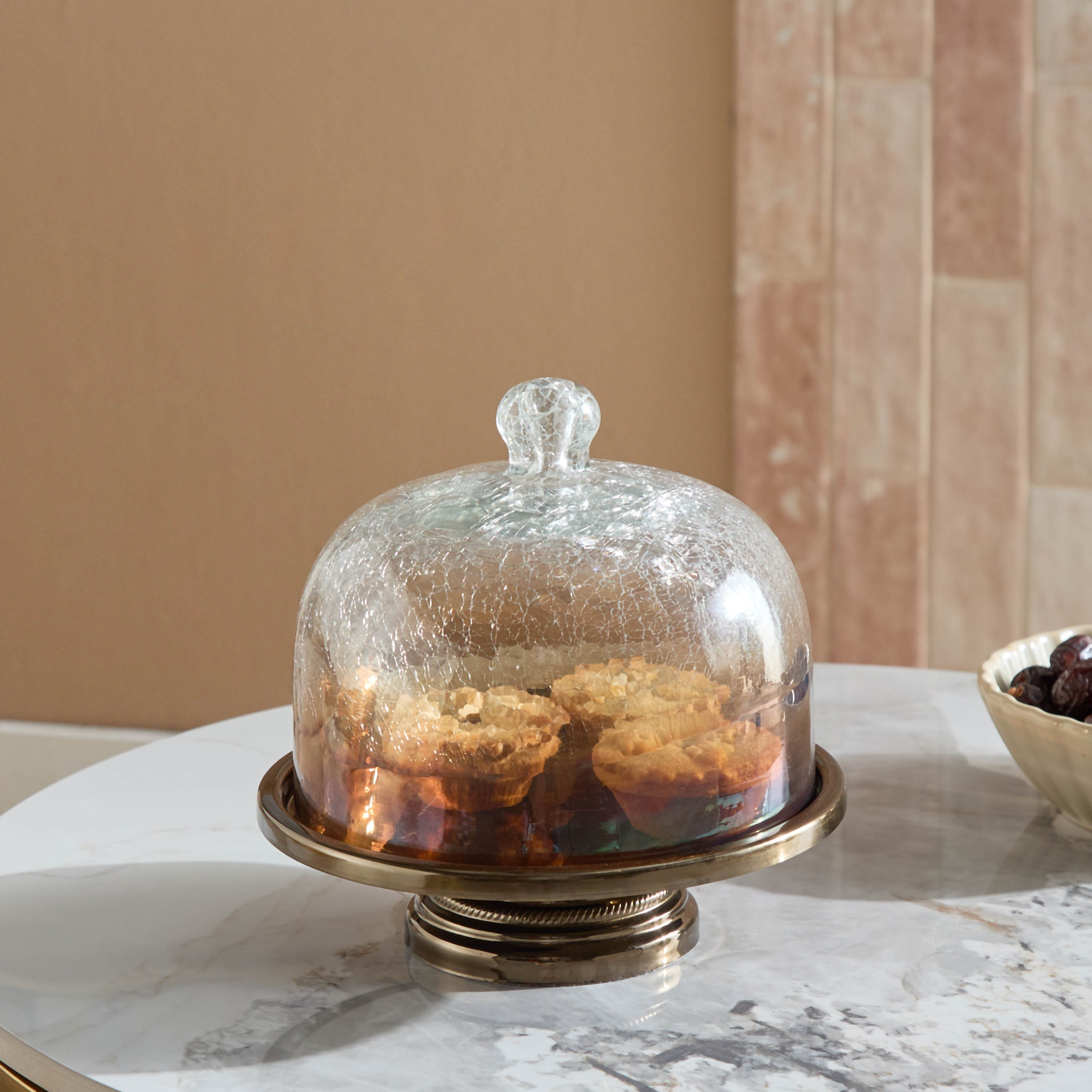 Jebha Cake Stand with Glass Dome - 20x20x20 cm-hbxdecorandfurnishings-tabletop-serveware-image-1