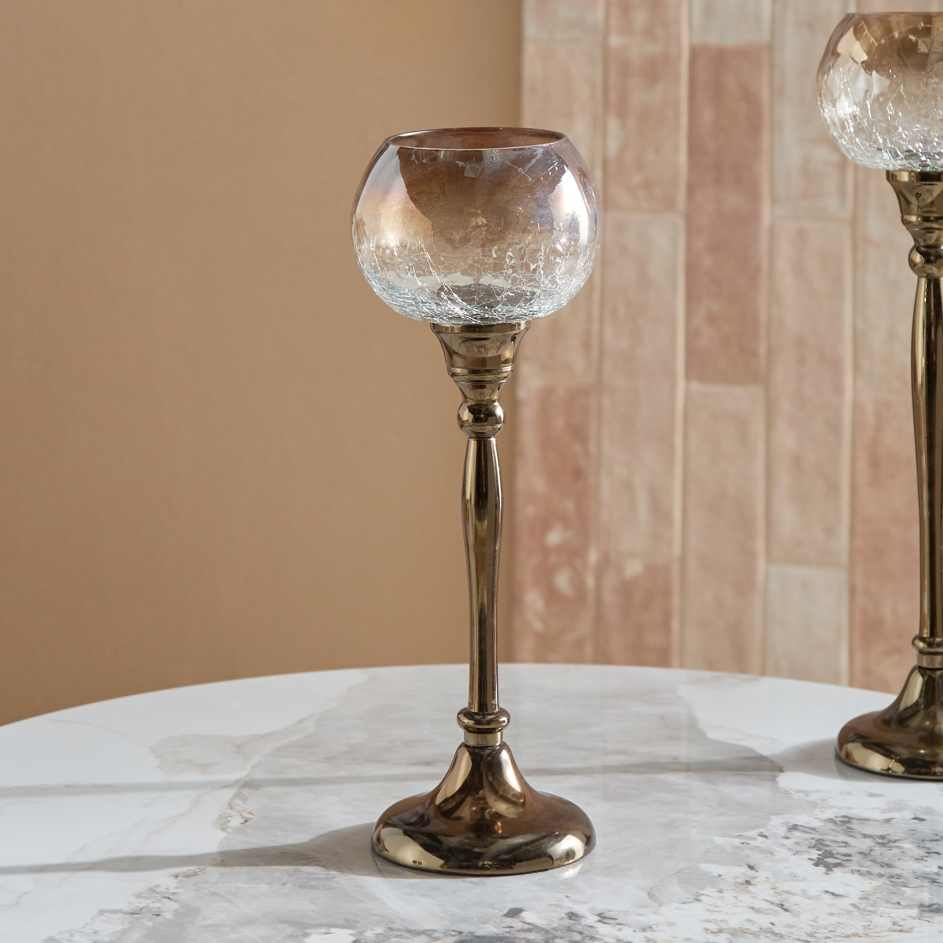 حامل شموع زجاجي نصف متشقق بقاعدة فولاذية من جبهة - 12x12x30 سم-hbxlivingroom-decorandaccessories-candleholders-image-2
