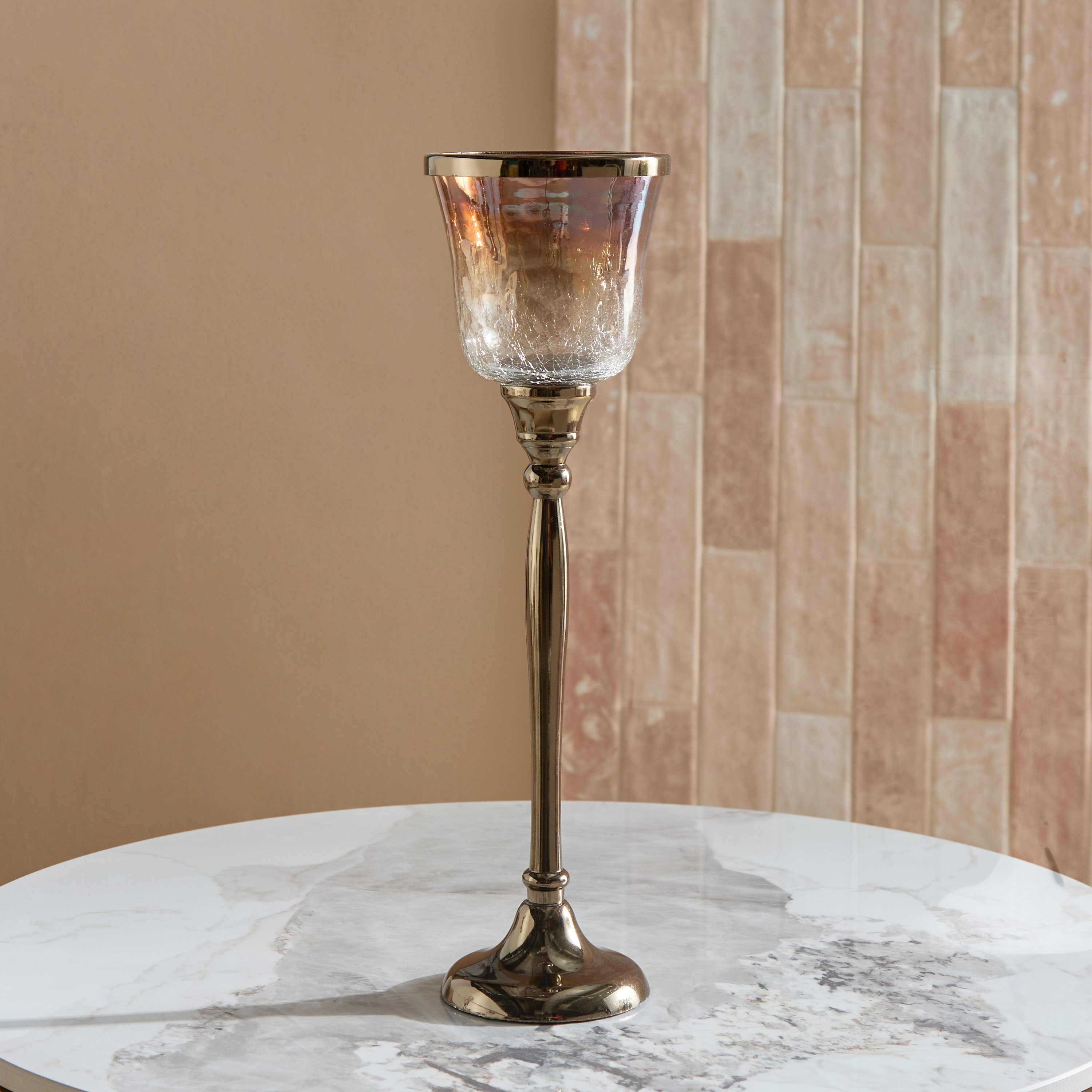 Jebha Half Crackle and Luster Glass Votive Holder on Steel Base with Steel Ring on Top - 12x12x38 cm-hbxlivingroom-decorandaccessories-candleholders-image-2