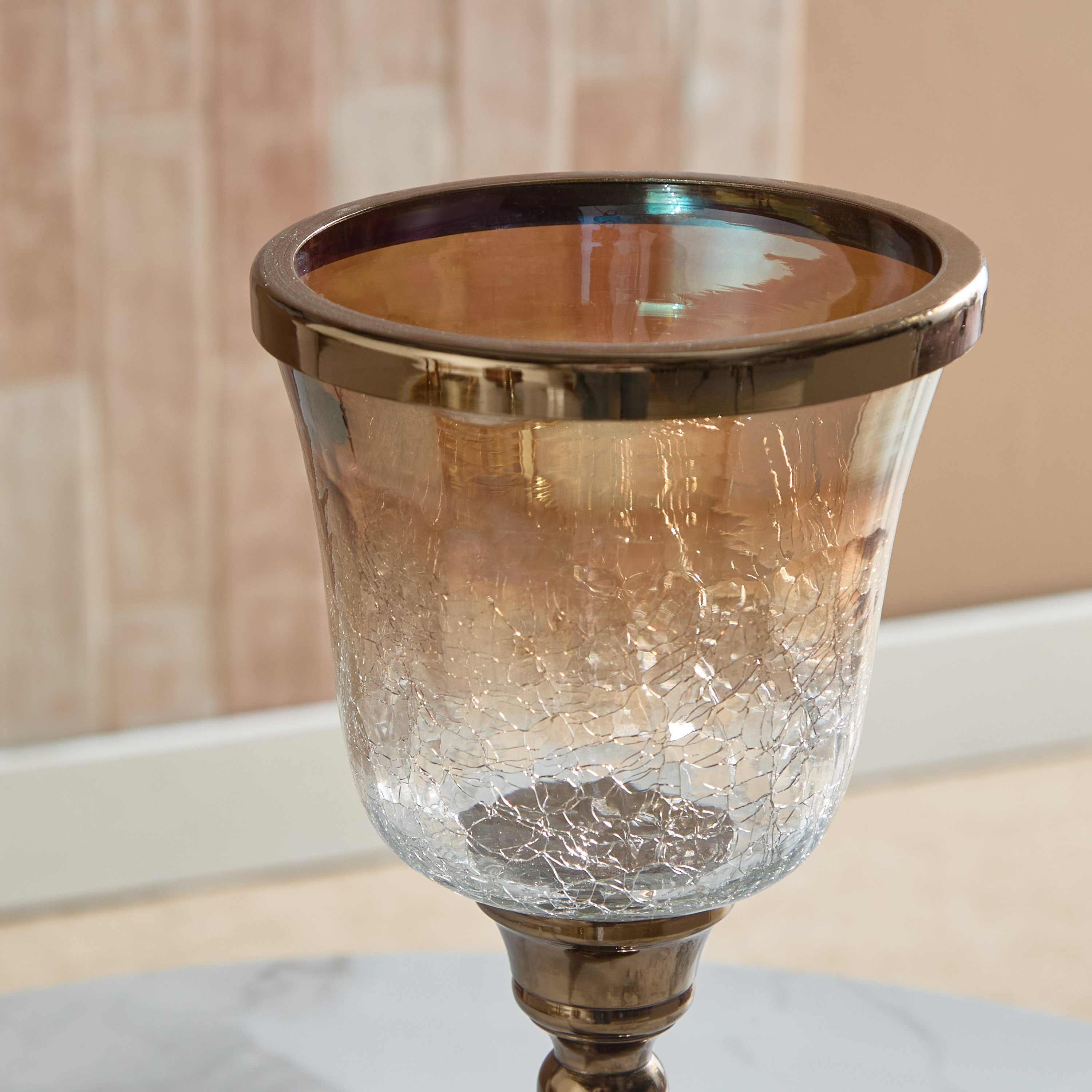 Jebha Half Crackle and Luster Glass Votive Holder on Steel Base with Steel Ring on Top - 12x12x38 cm-hbxlivingroom-decorandaccessories-candleholders-image-3