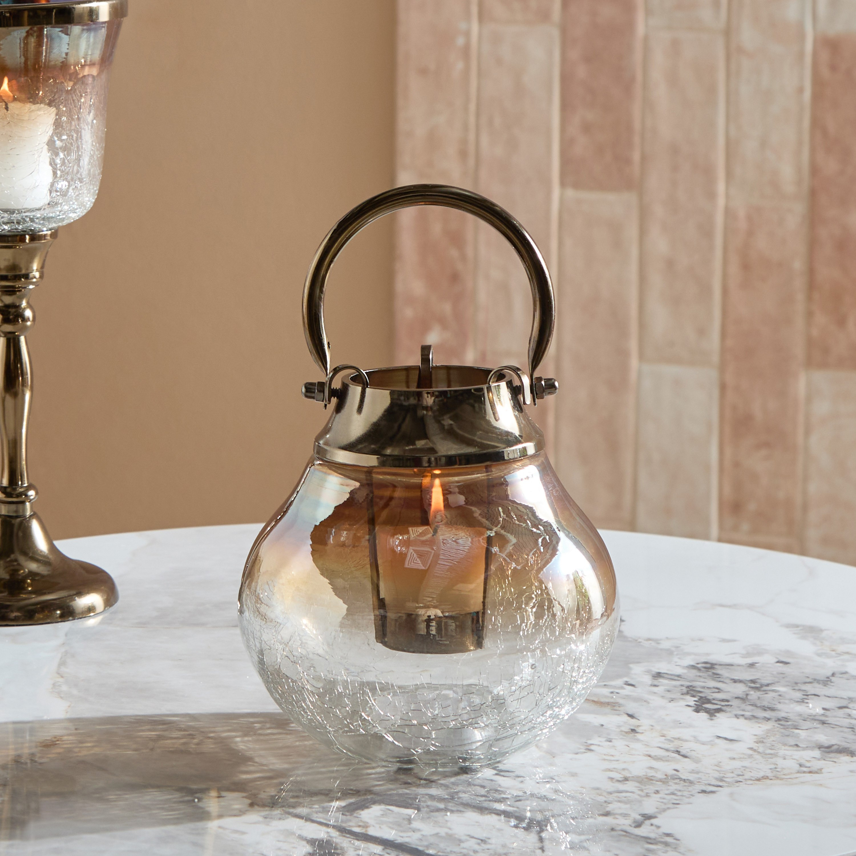Jebha Half Crackle and Luster Glass Hanging Lantern with Handle - 15x15x15 cm-hbxdecorandfurnishings-homeaccessories-lanterns-image-1