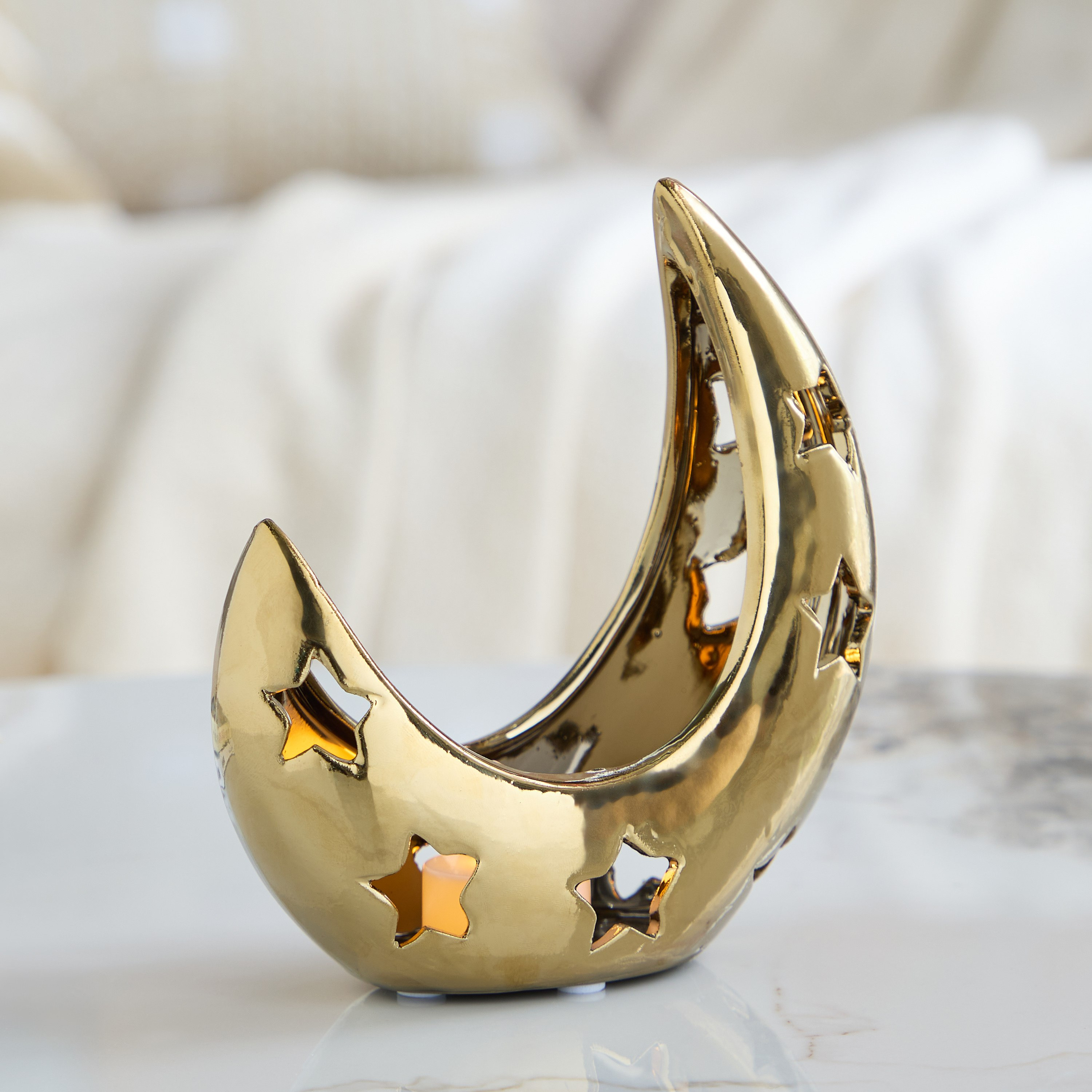 Titany Ceramic Perforated Star Moon Candleholder - 15.5x7x16 cm-hbxlivingroom-decorandaccessories-candleholders-image-1