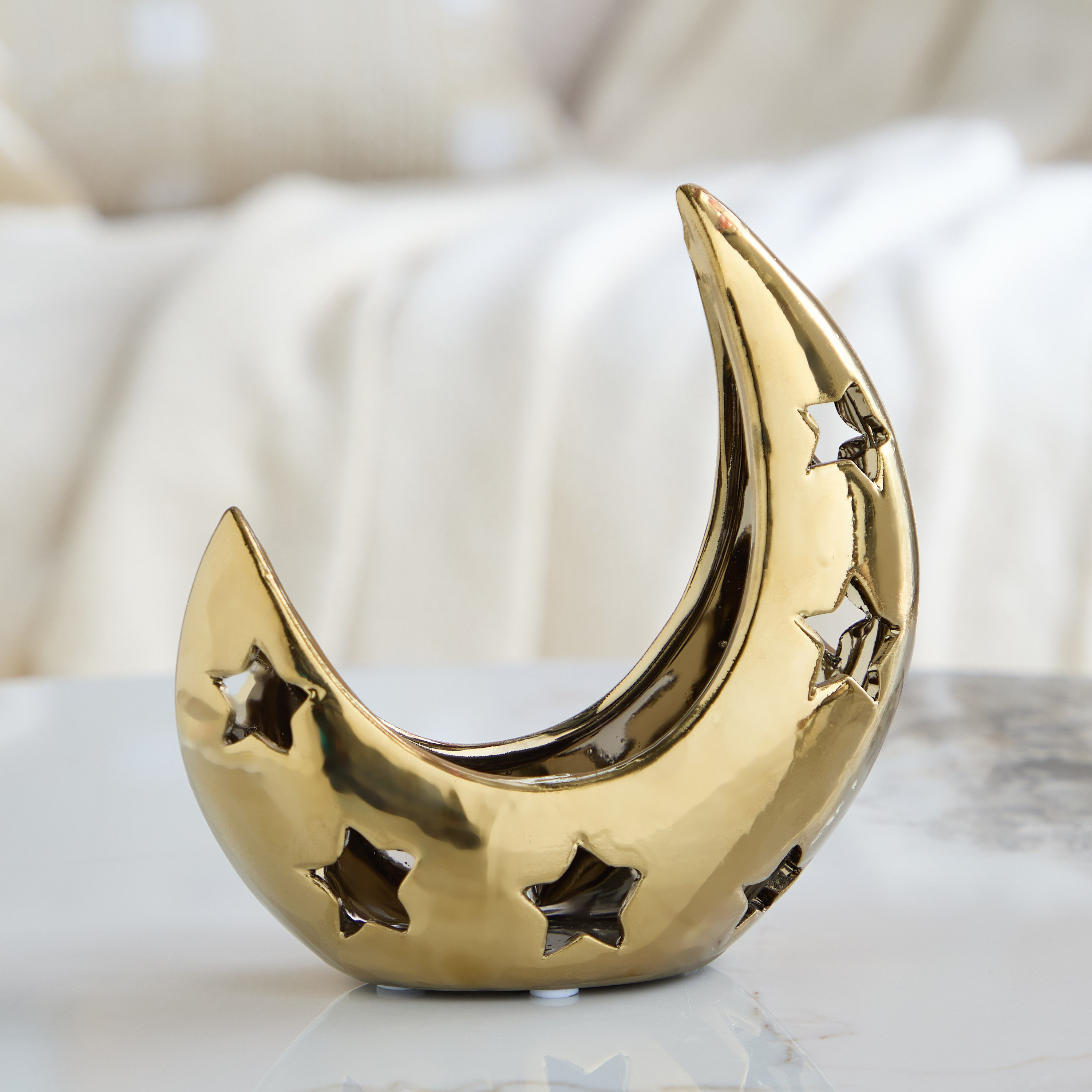 Titany Ceramic Perforated Star Moon Candleholder - 15.5x7x16 cm-hbxlivingroom-decorandaccessories-candleholders-image-2