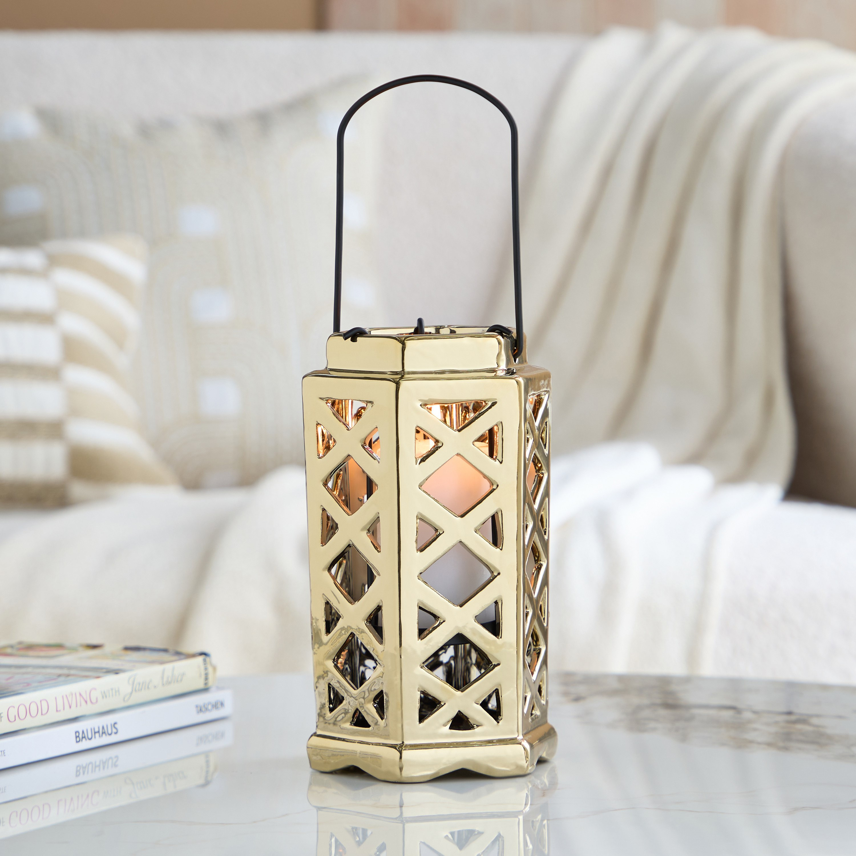 Titany Ceramic Lantern - 12.5x11.5x21.5 cm-hbxdecorandfurnishings-homeaccessories-lanterns-image-1