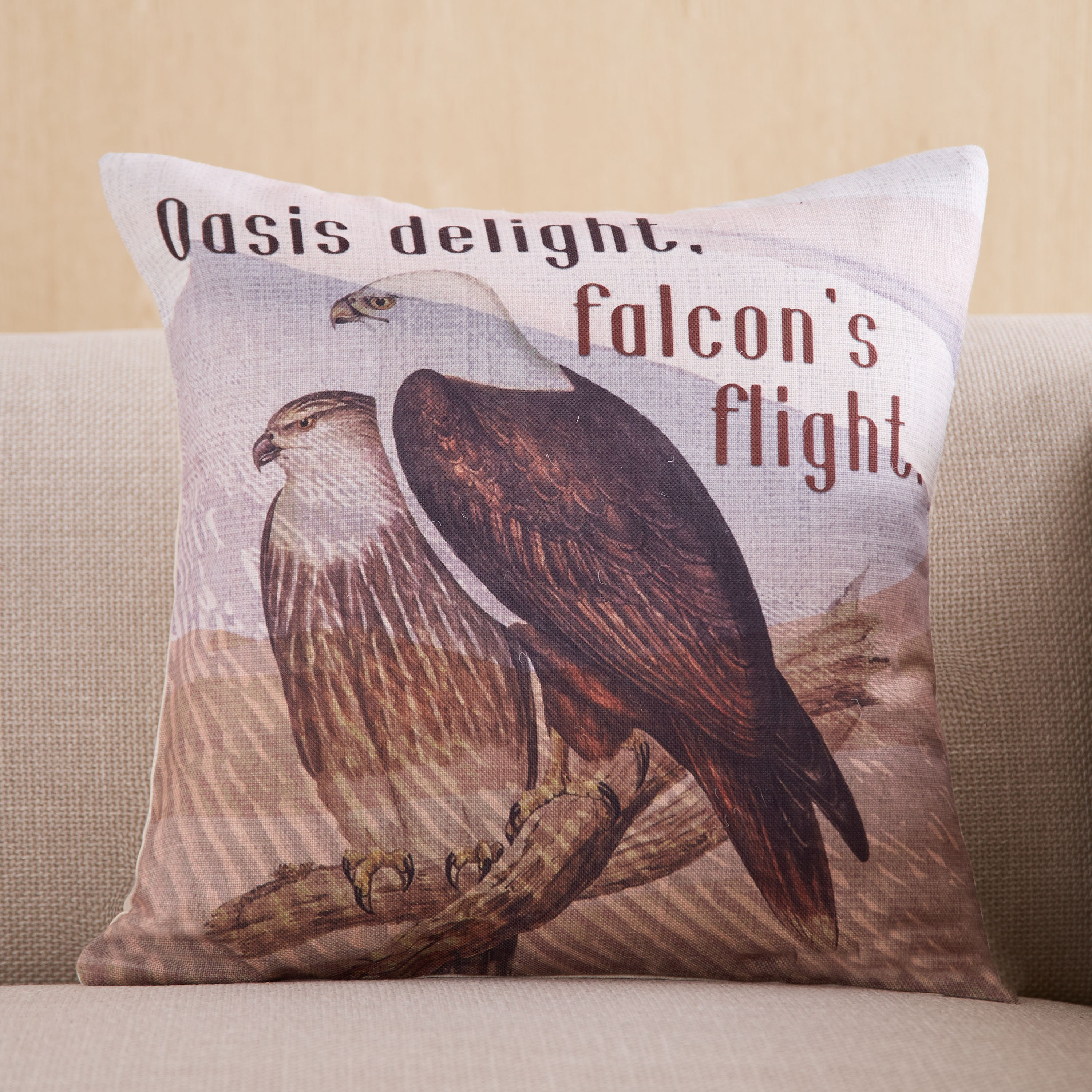 Desert Life Falcon Digital Printed Cushion Cover - 45x45 cm-PROMO_HB_AE_B2G2_011025-image-1
