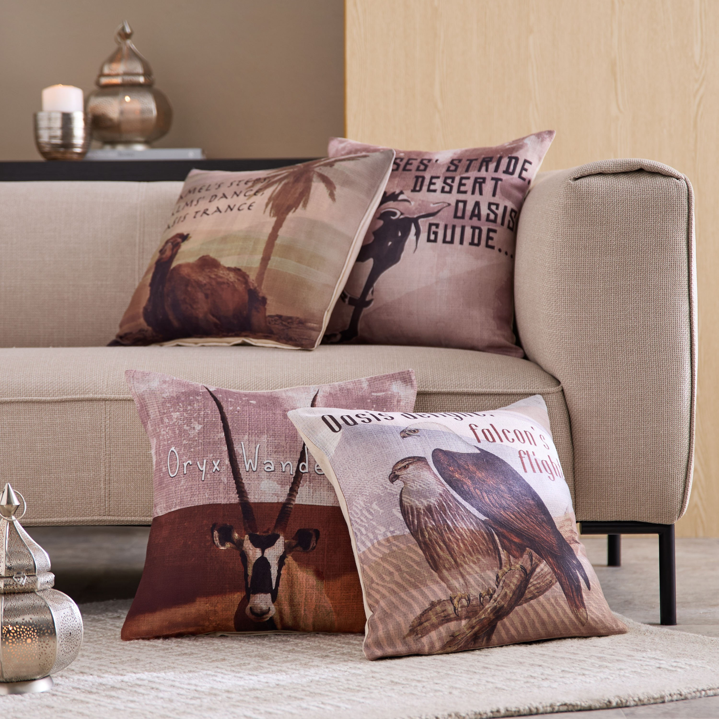 Desert Life Falcon Digital Printed Cushion Cover - 45x45 cm-PROMO_HB_AE_B2G2_011025-image-4