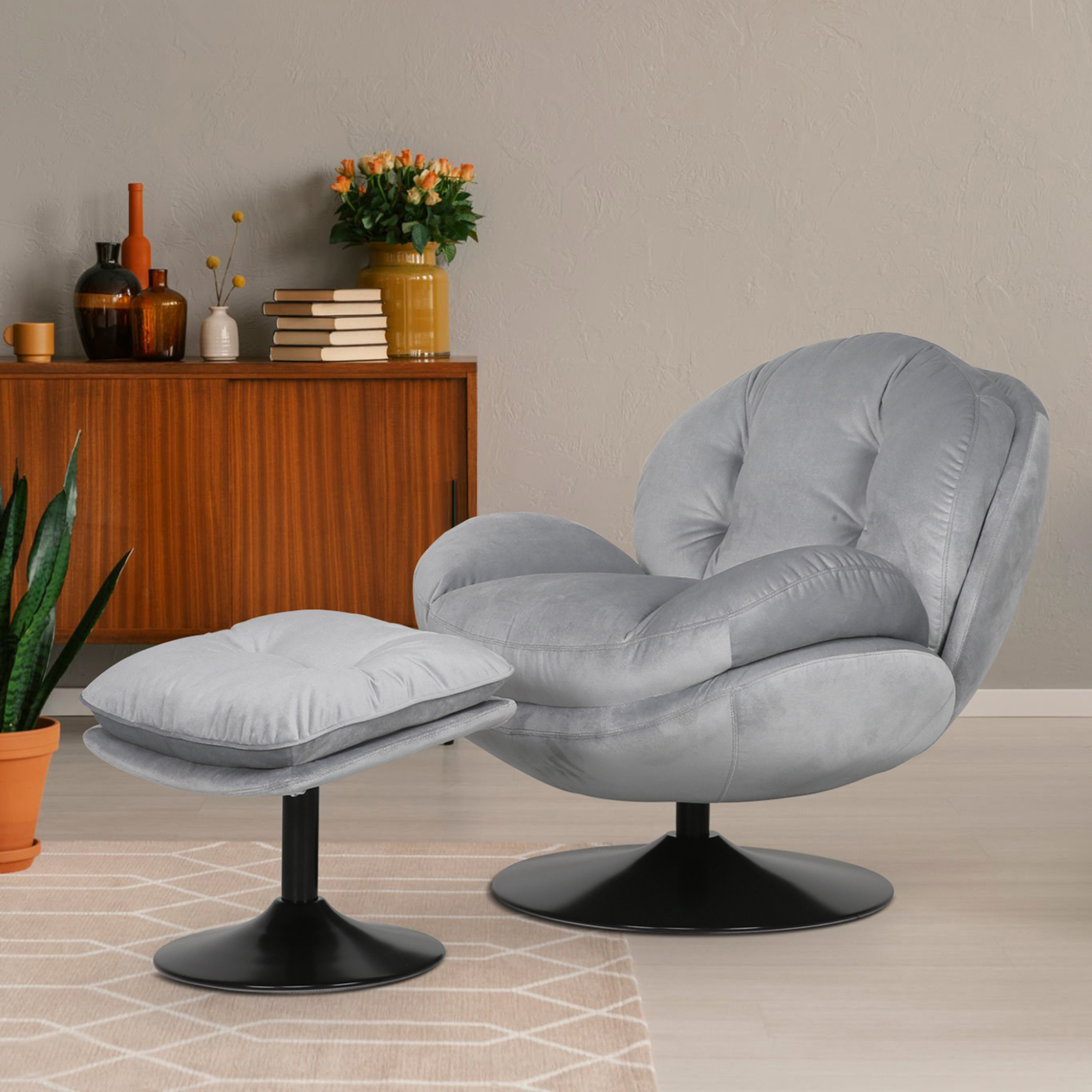 Solace Fabric Accent Chair and Foot Stool with Swivel-hbxlivingroom-sofasandarmchairs-easychairs-image-1