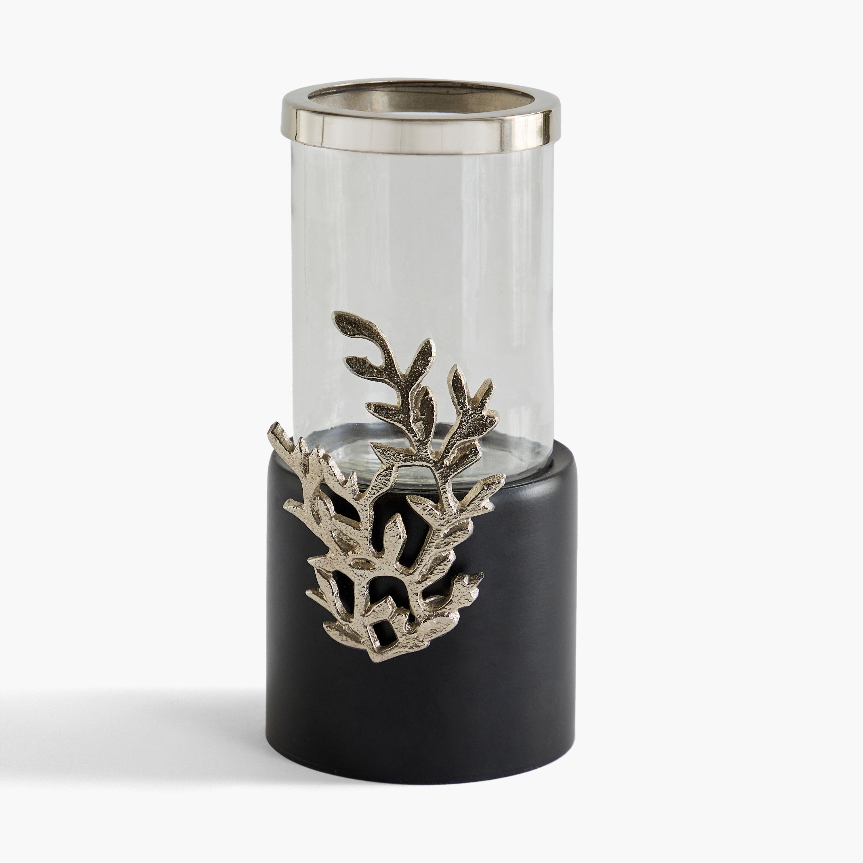 حامل شموع هوريكين زجاج بزخارف ألمنيوم وقاعدة خشبية من نورديك - 13x13x25 سم-hbxlivingroom-decorandaccessories-candleholders-image-4