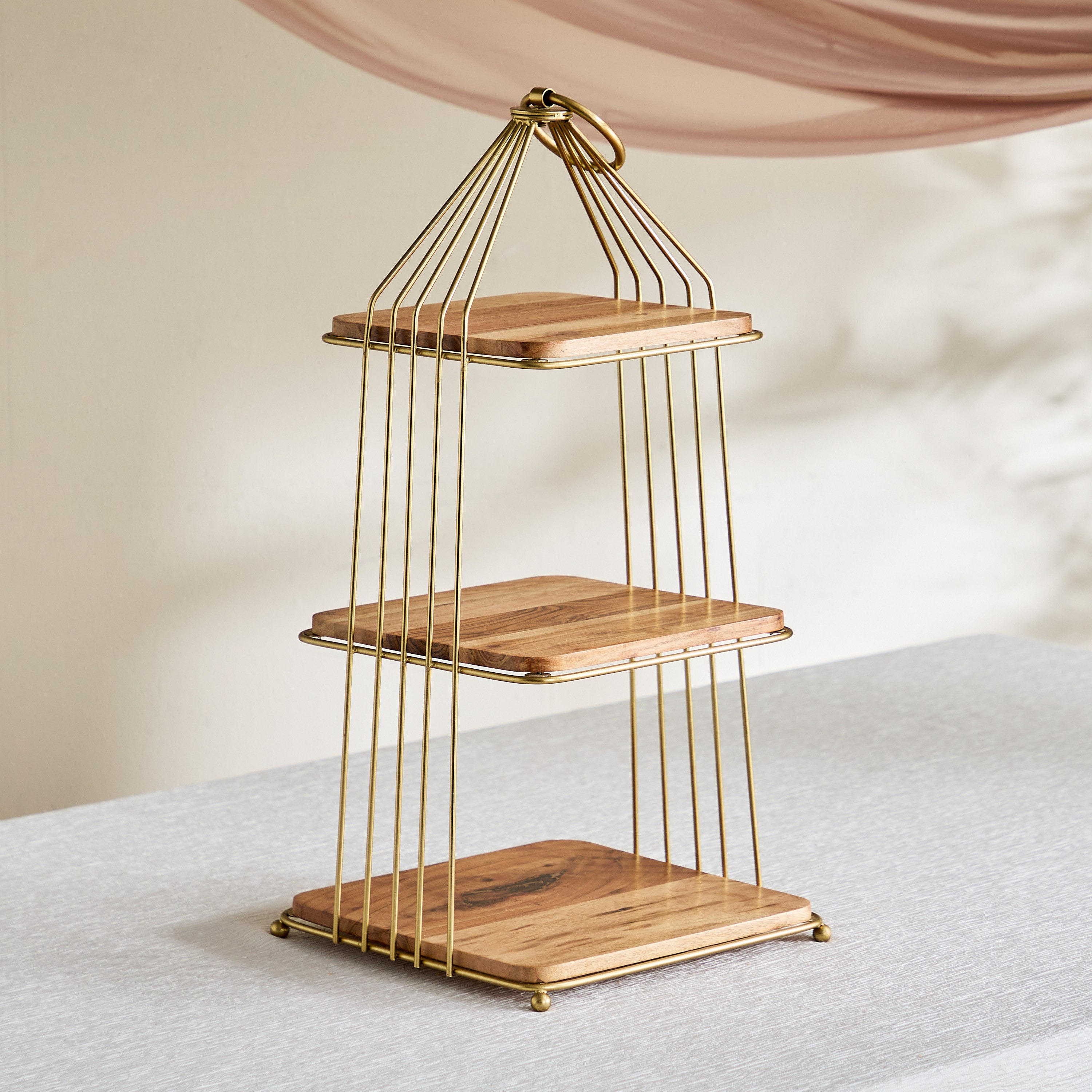 حامل كيك خشب 3 طبقات مع معدن من نورديك - 26x26x55 سم-hbxdecorandfurnishings-tabletop-serveware-image-2