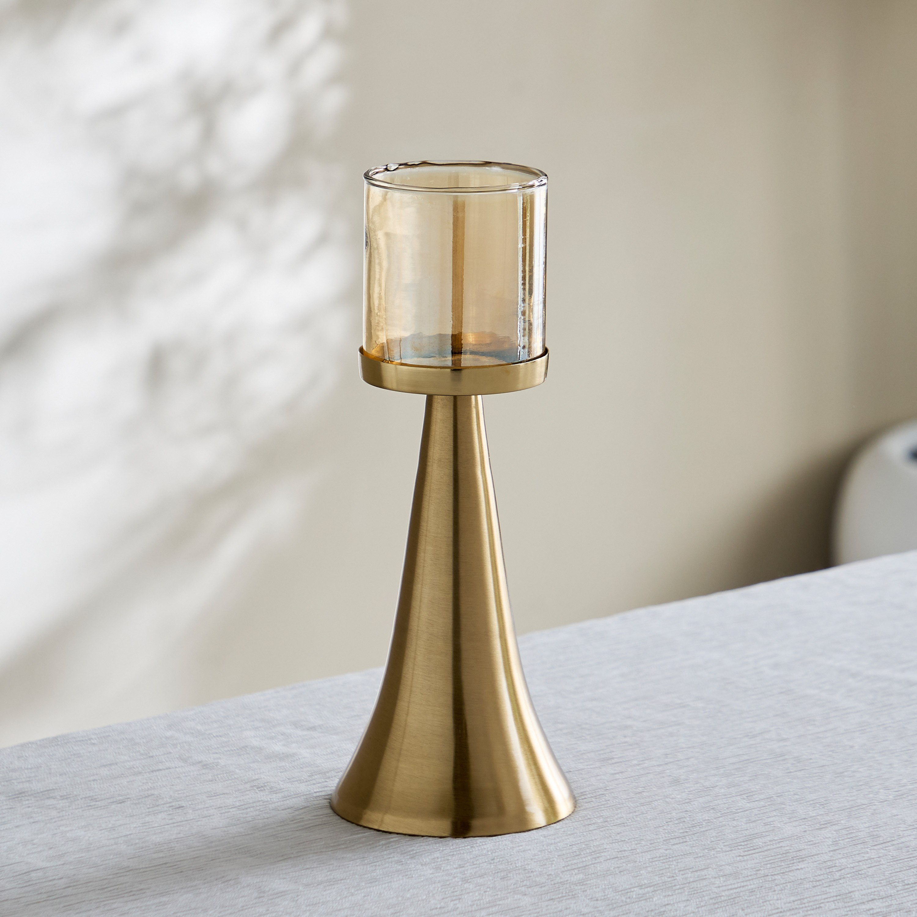 حامل شموع زجاج بقاعدة معدن من نورديك - 12x12x30 سم-hbxlivingroom-decorandaccessories-candleholders-image-2