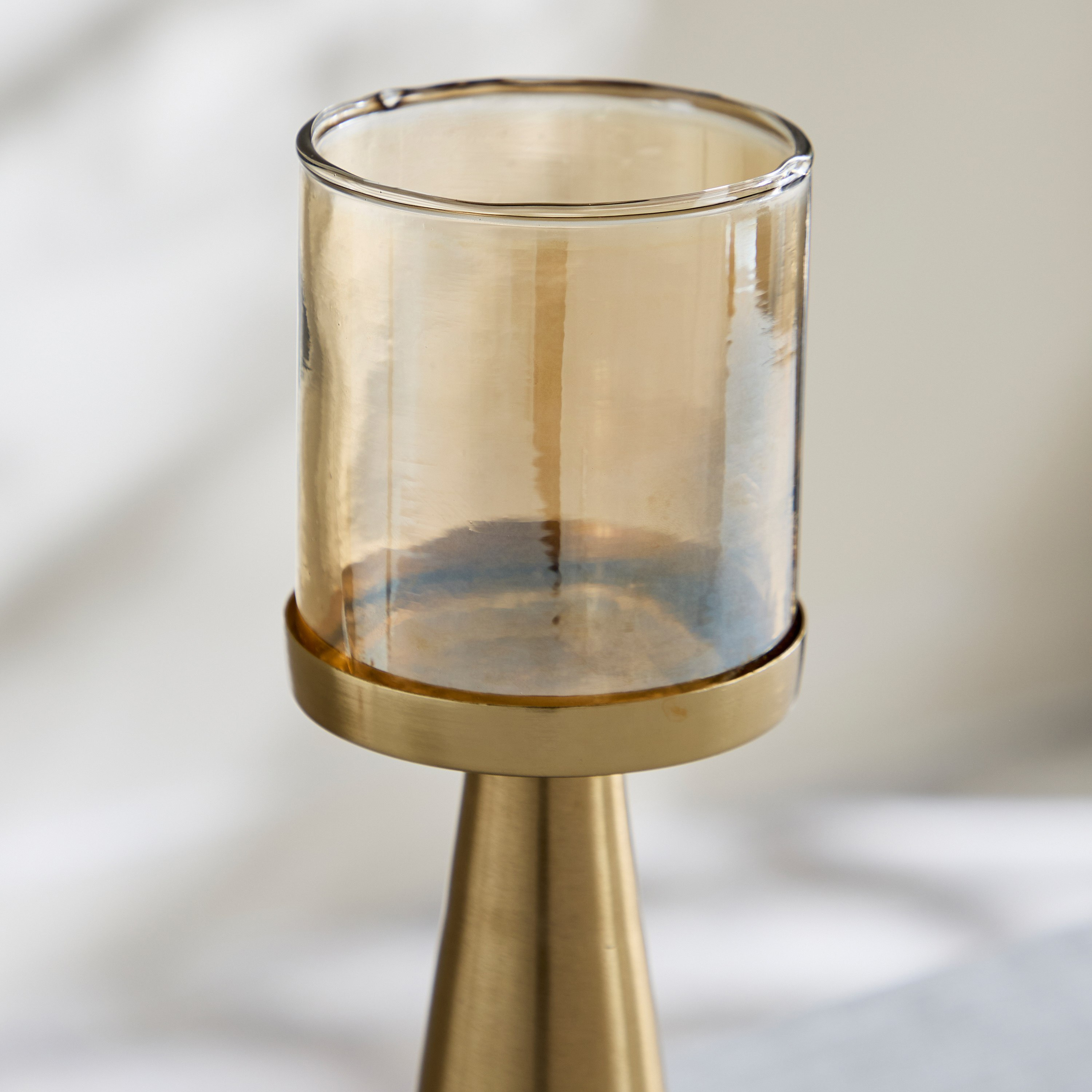 حامل شموع زجاج بقاعدة معدن من نورديك - 12x12x30 سم-hbxlivingroom-decorandaccessories-candleholders-image-3