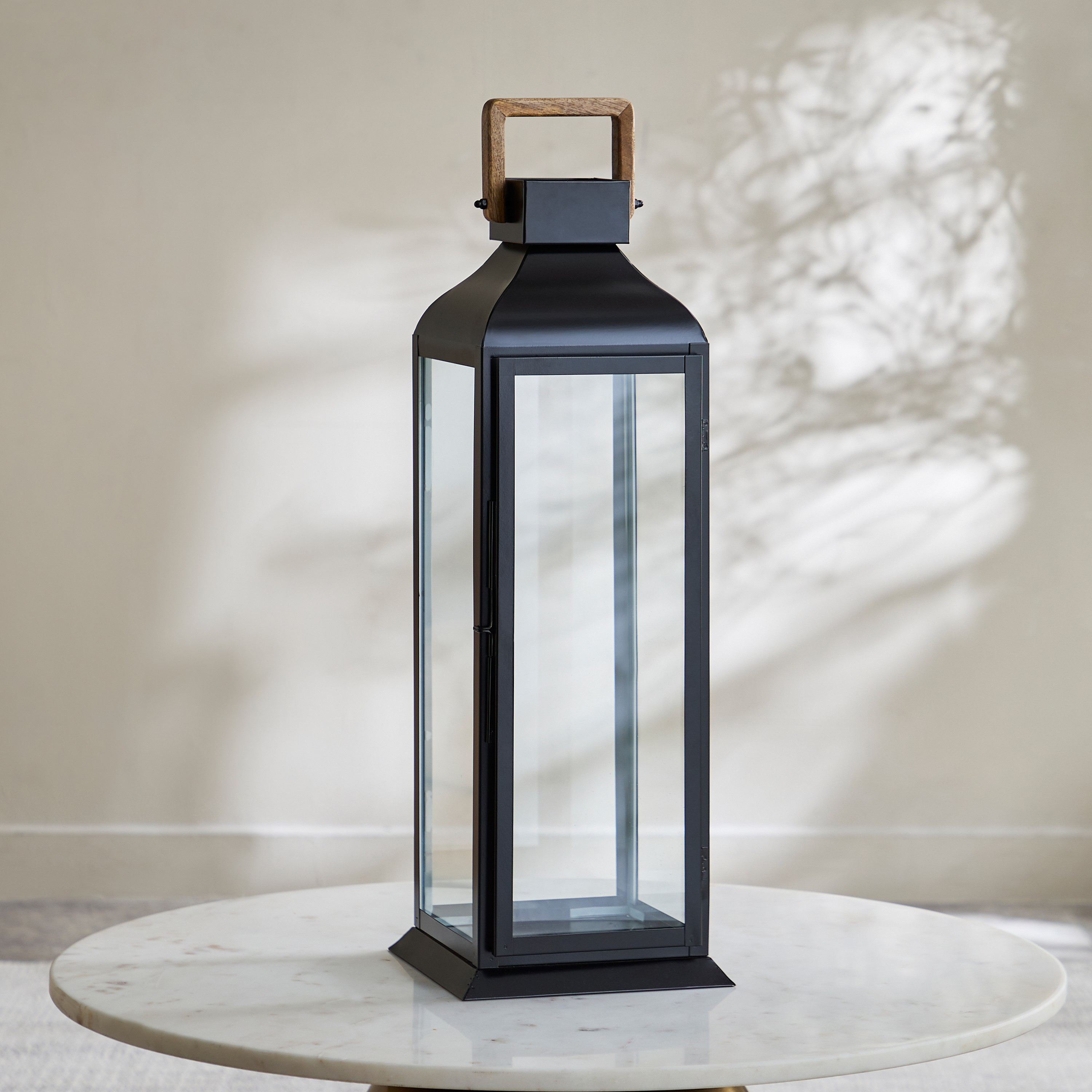 Milo Metal Lantern with Wooden Handle - 22x22x63 cm-hbxdecorandfurnishings-homeaccessories-lanterns-image-2
