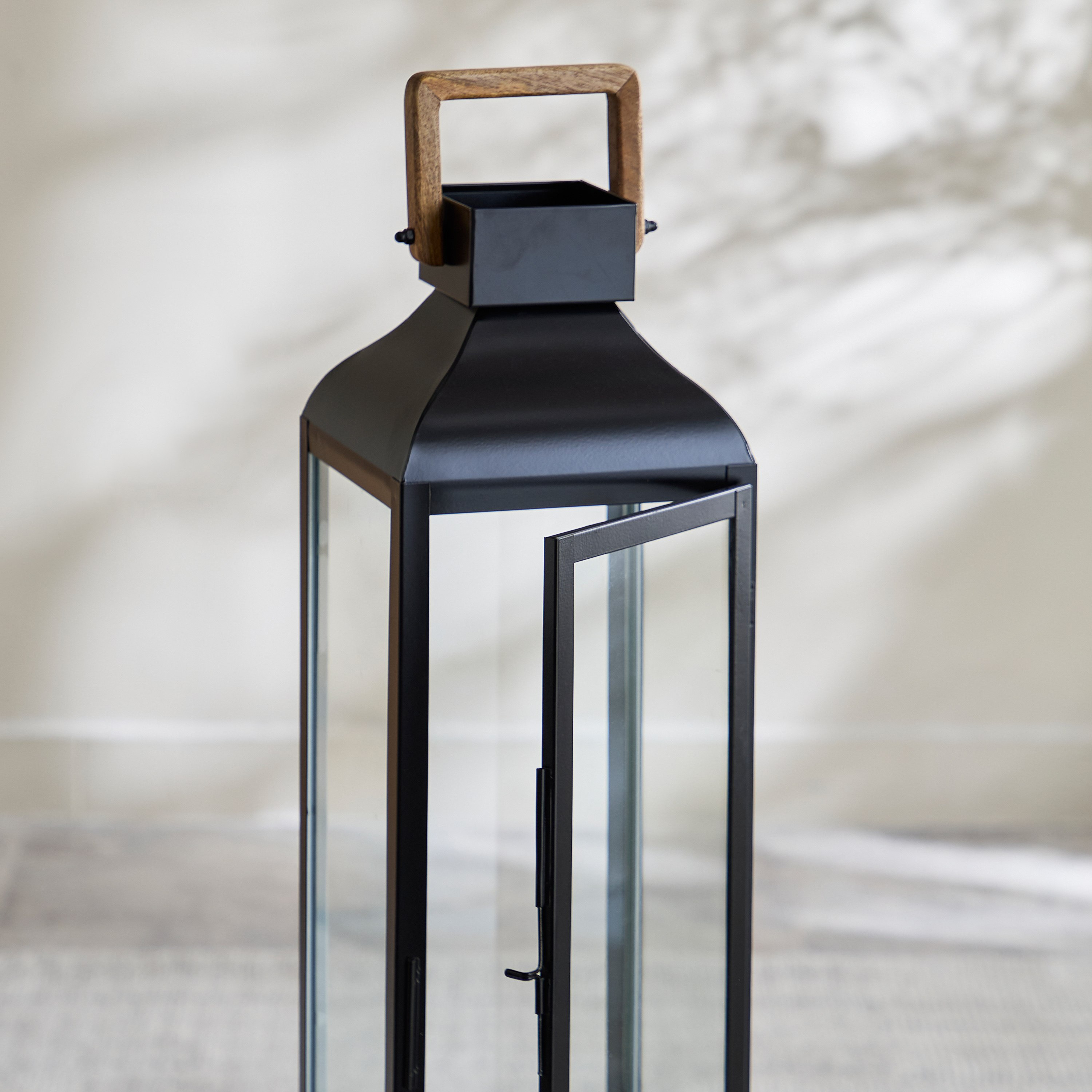 Milo Metal Lantern with Wooden Handle - 22x22x63 cm-hbxdecorandfurnishings-homeaccessories-lanterns-image-3