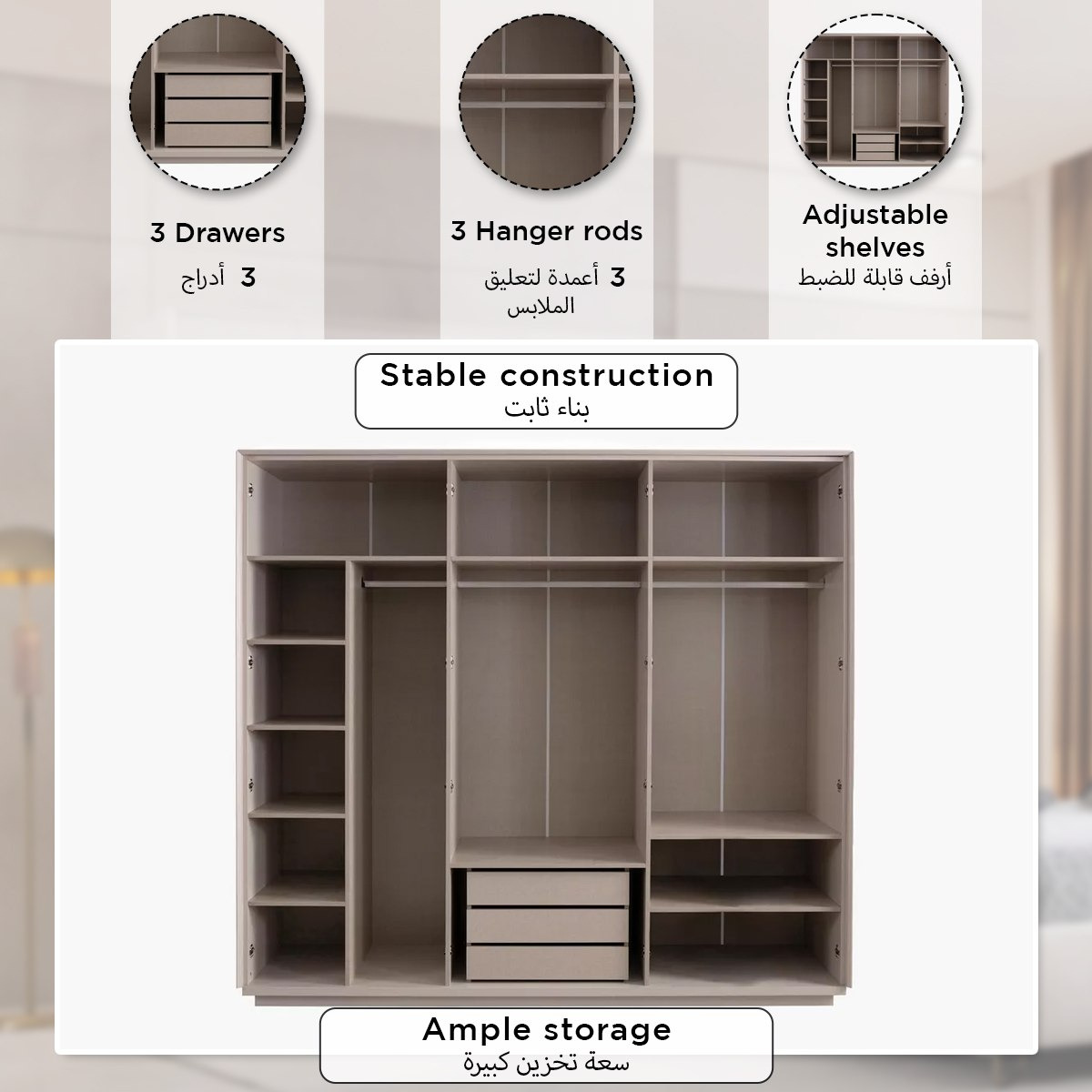 Estela 6-Door Wardrobe with 3 Drawers-hbxfurniture-wardrobes-image-6