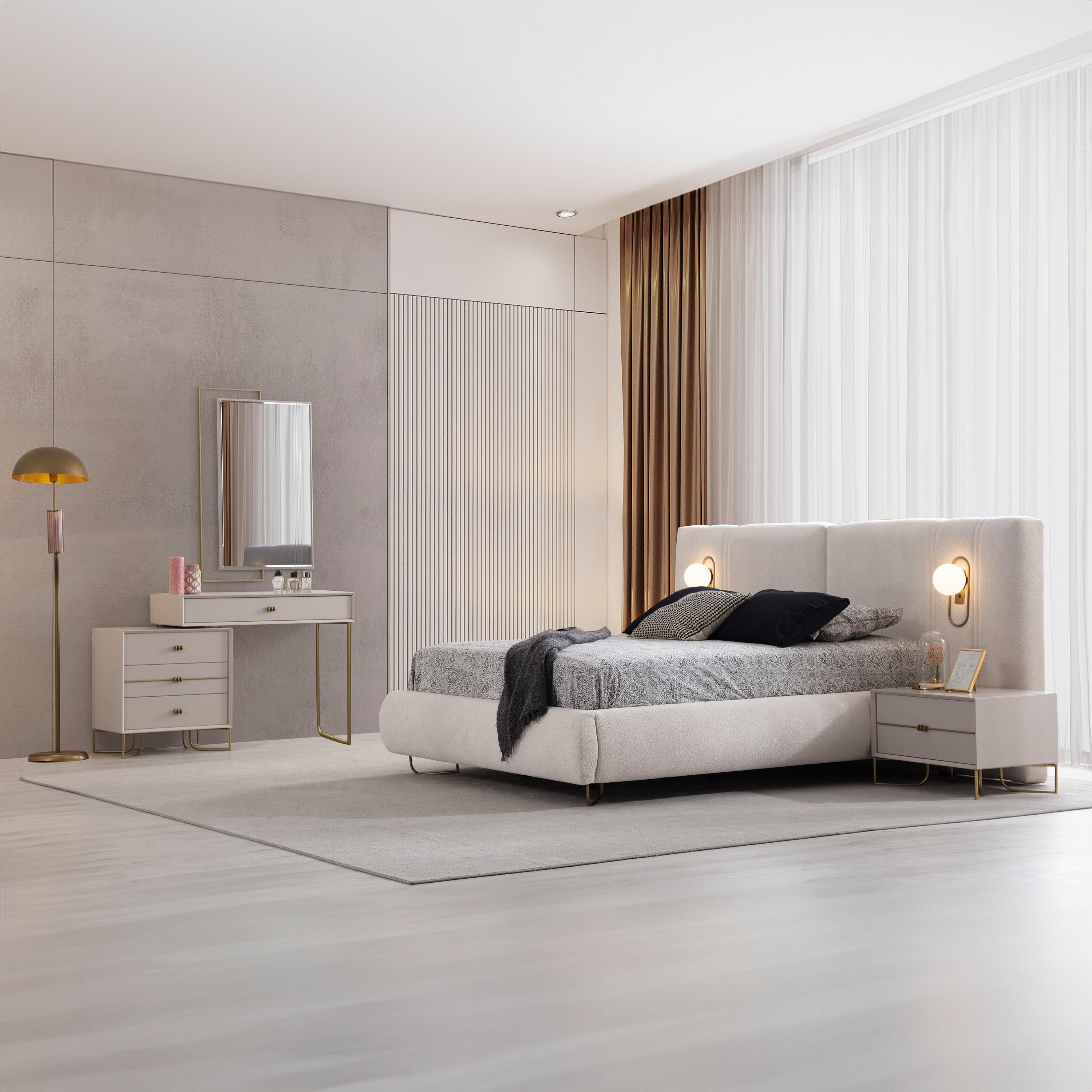 طقم غرفة نوم كينج 5 قطع منجدة مع سرير تخزين هيدروليكي من إستيلا - 180x200 سم-hbxbedroom-bedsandbedsets-bedroomsets-king-image-1