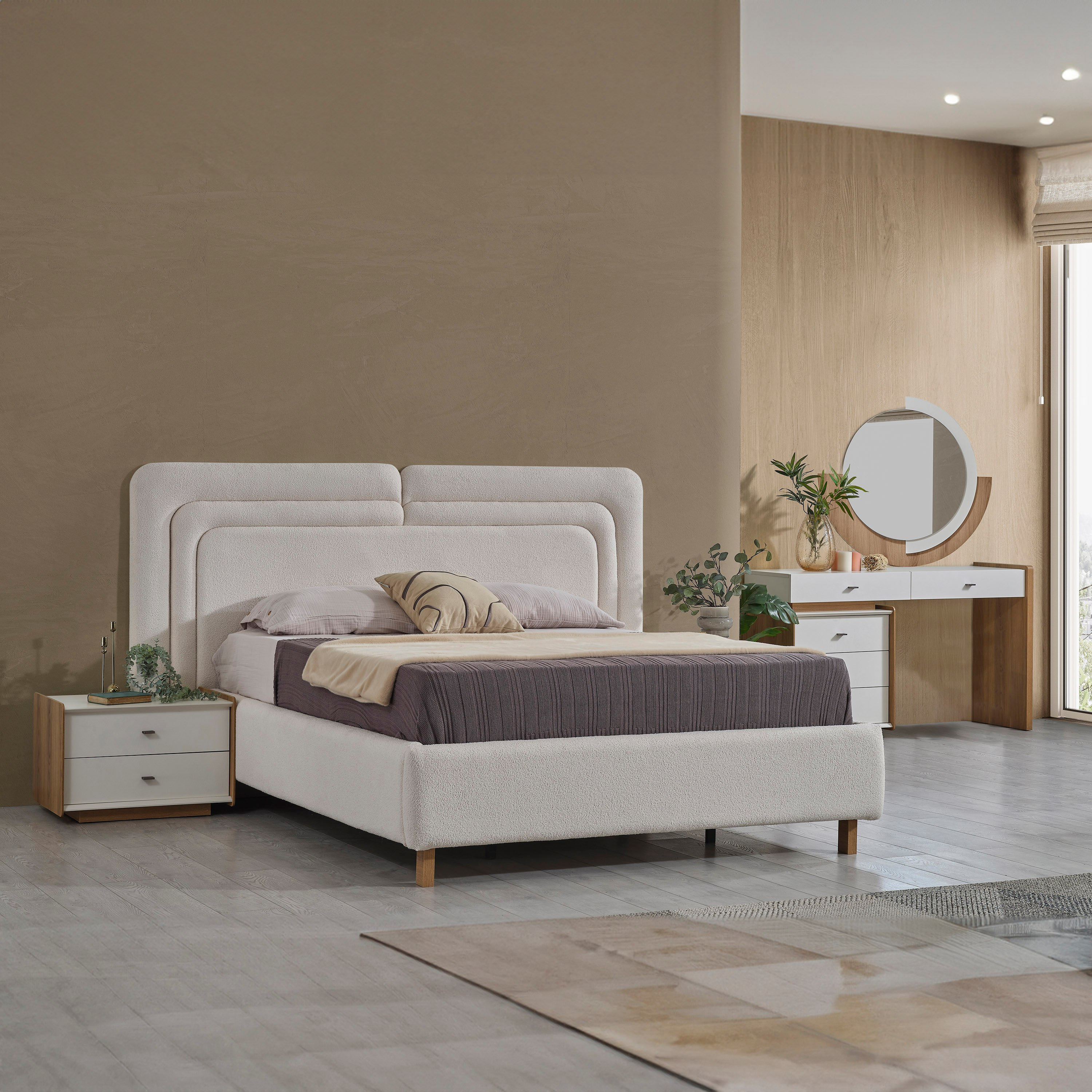 طقم غرفة نوم كينج 5 قطع منجدة مع سرير تخزين هيدروليكي من كابريس - 180x200 سم-hbxbedroom-bedsandbedsets-bedroomsets-king-image-1
