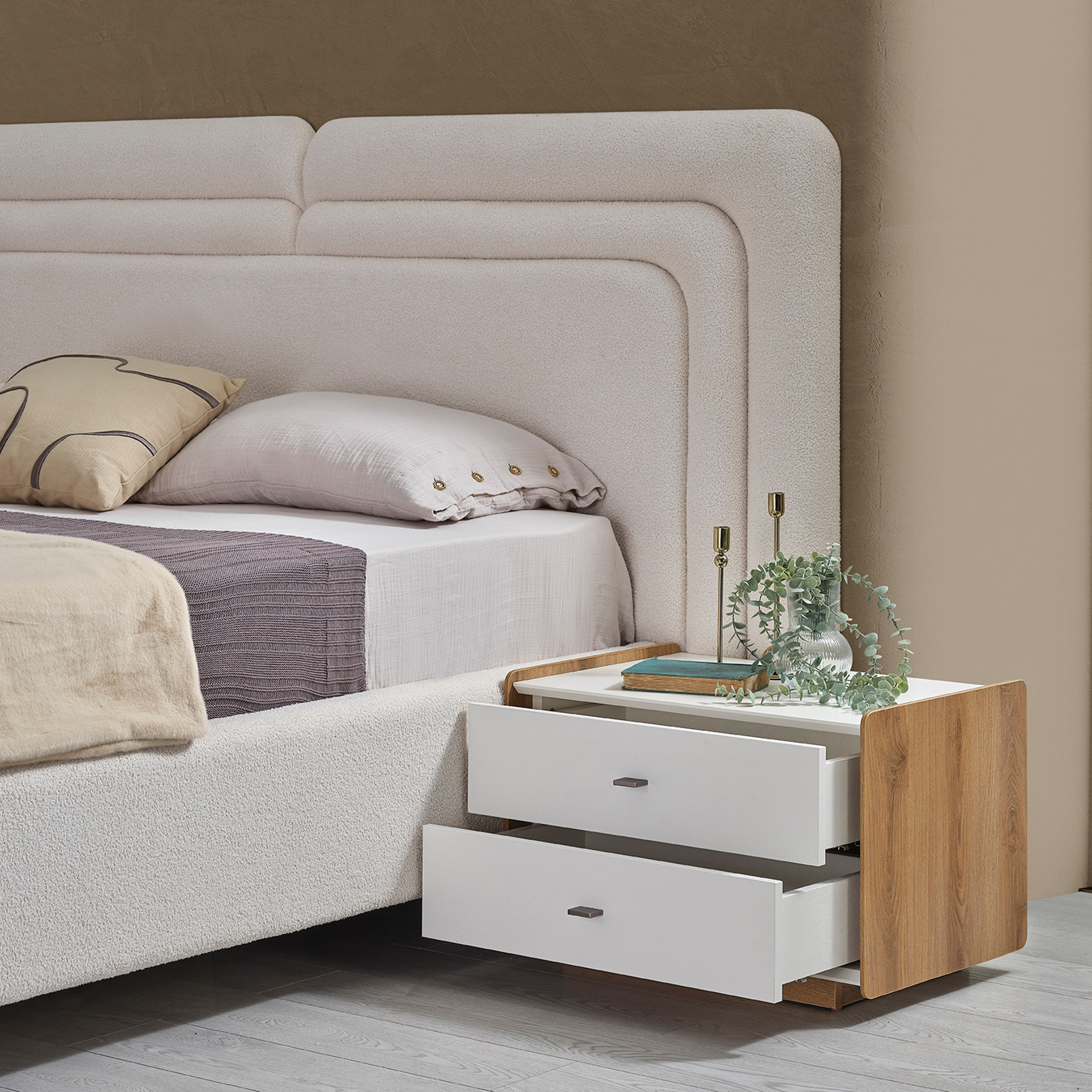 طقم غرفة نوم كينج 5 قطع منجدة مع سرير تخزين هيدروليكي من كابريس - 180x200 سم-hbxbedroom-bedsandbedsets-bedroomsets-king-image-5