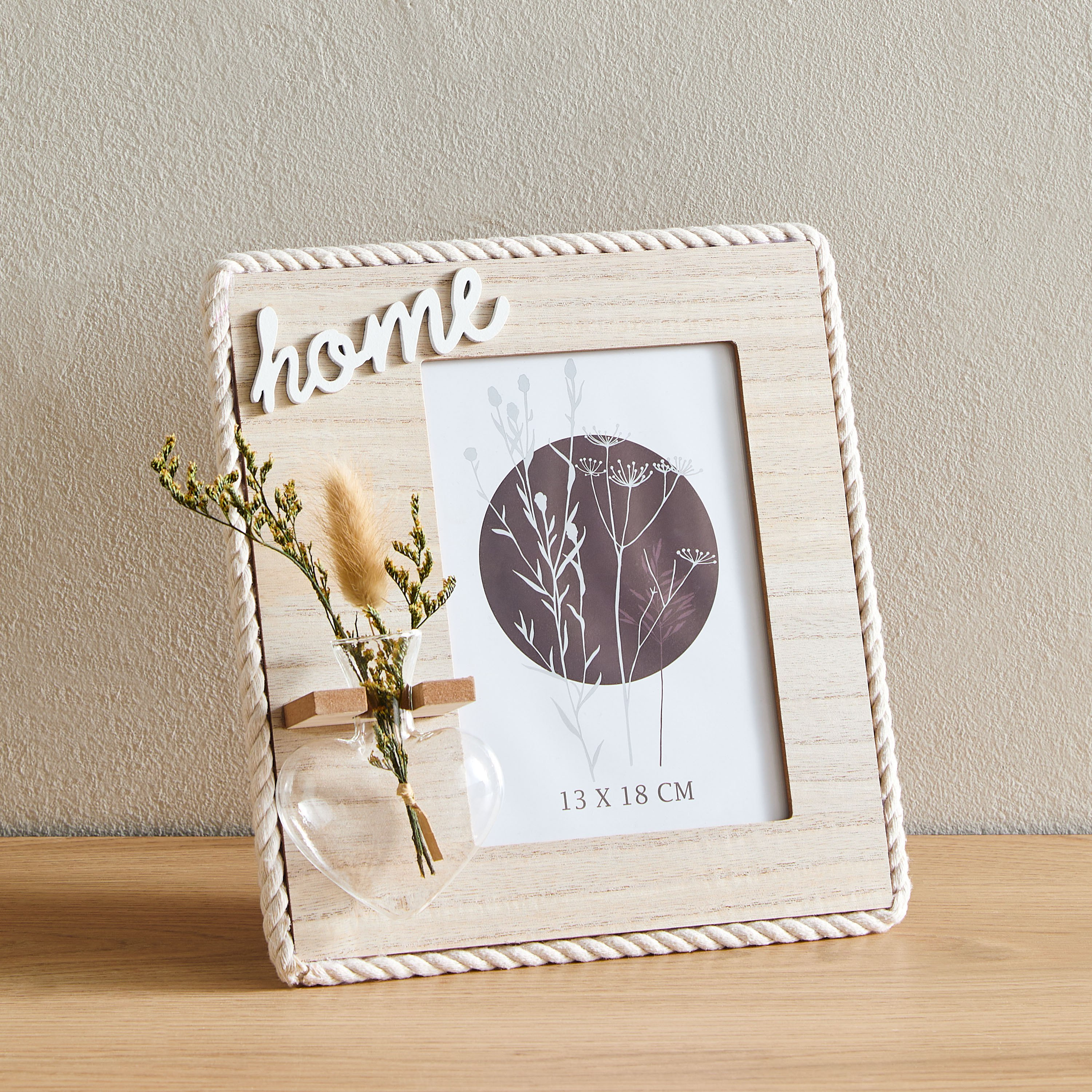 Wadee Wooden Photo Frame with Glass Vase and Dry Flowers-hbxdiningroom-walldecor-wallart-image-1