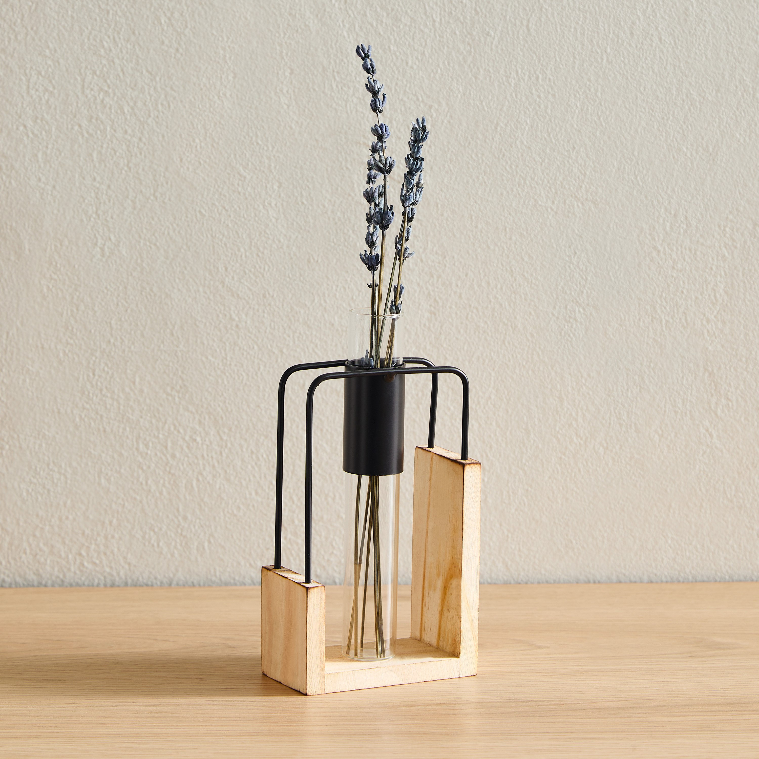 Wadee Metal and Wooden Flower Holder with Glass Vase-hbxhomeware-homedecor-figurinesandornaments-image-1