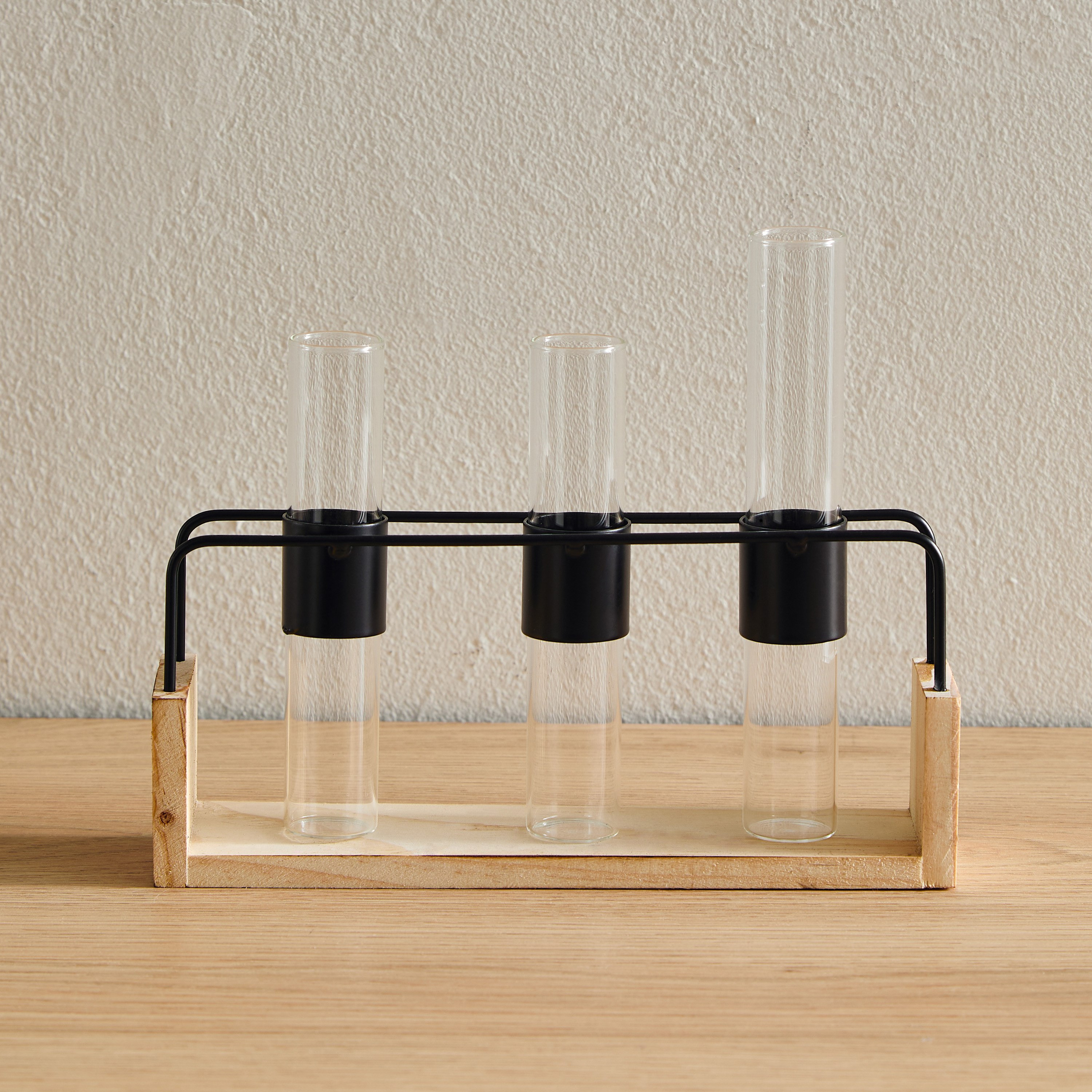 Wadee Metal and Wooden Flower Holder with 3 Glass Vases-hbxhomeware-homedecor-figurinesandornaments-image-2