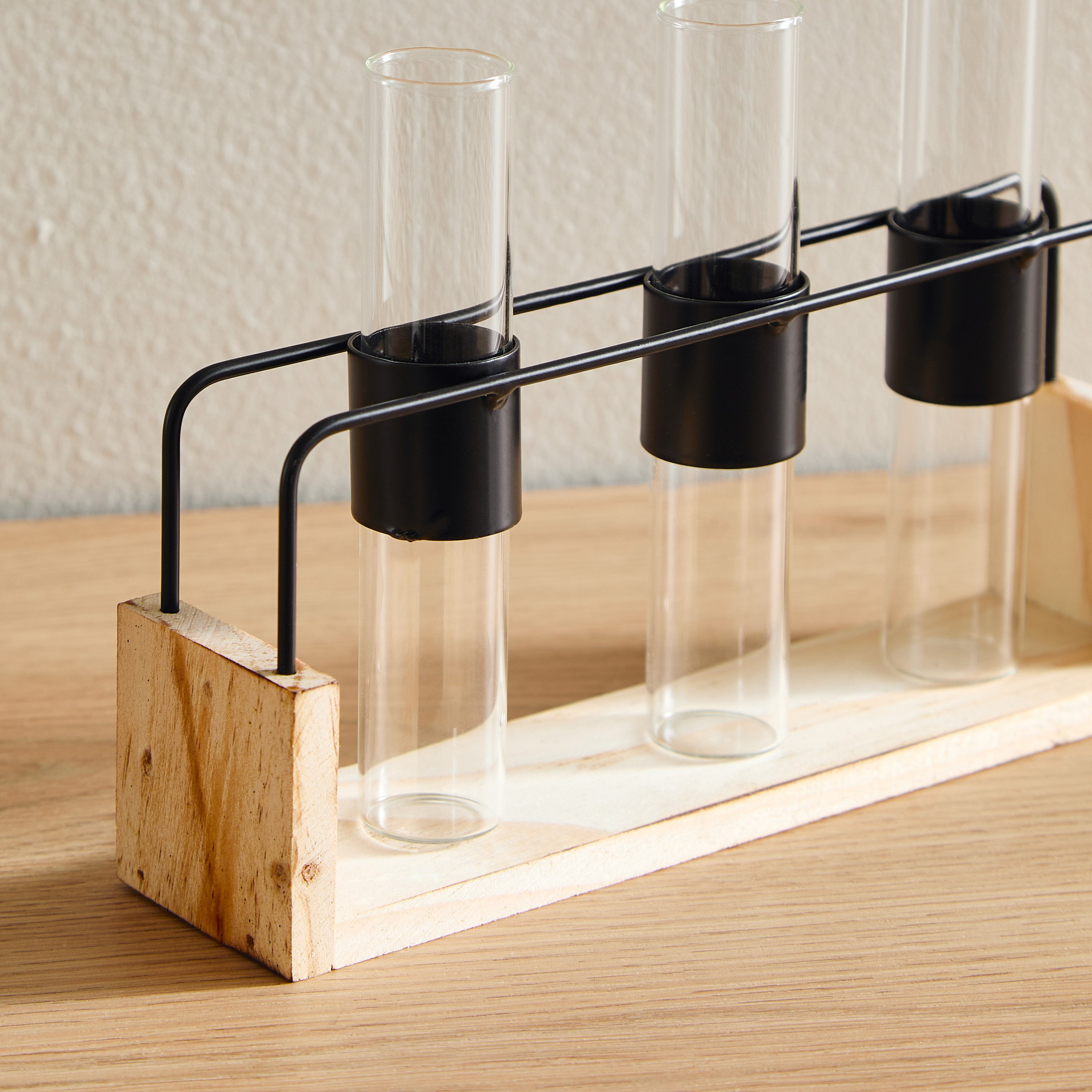 Wadee Metal and Wooden Flower Holder with 3 Glass Vases-hbxhomeware-homedecor-figurinesandornaments-image-3