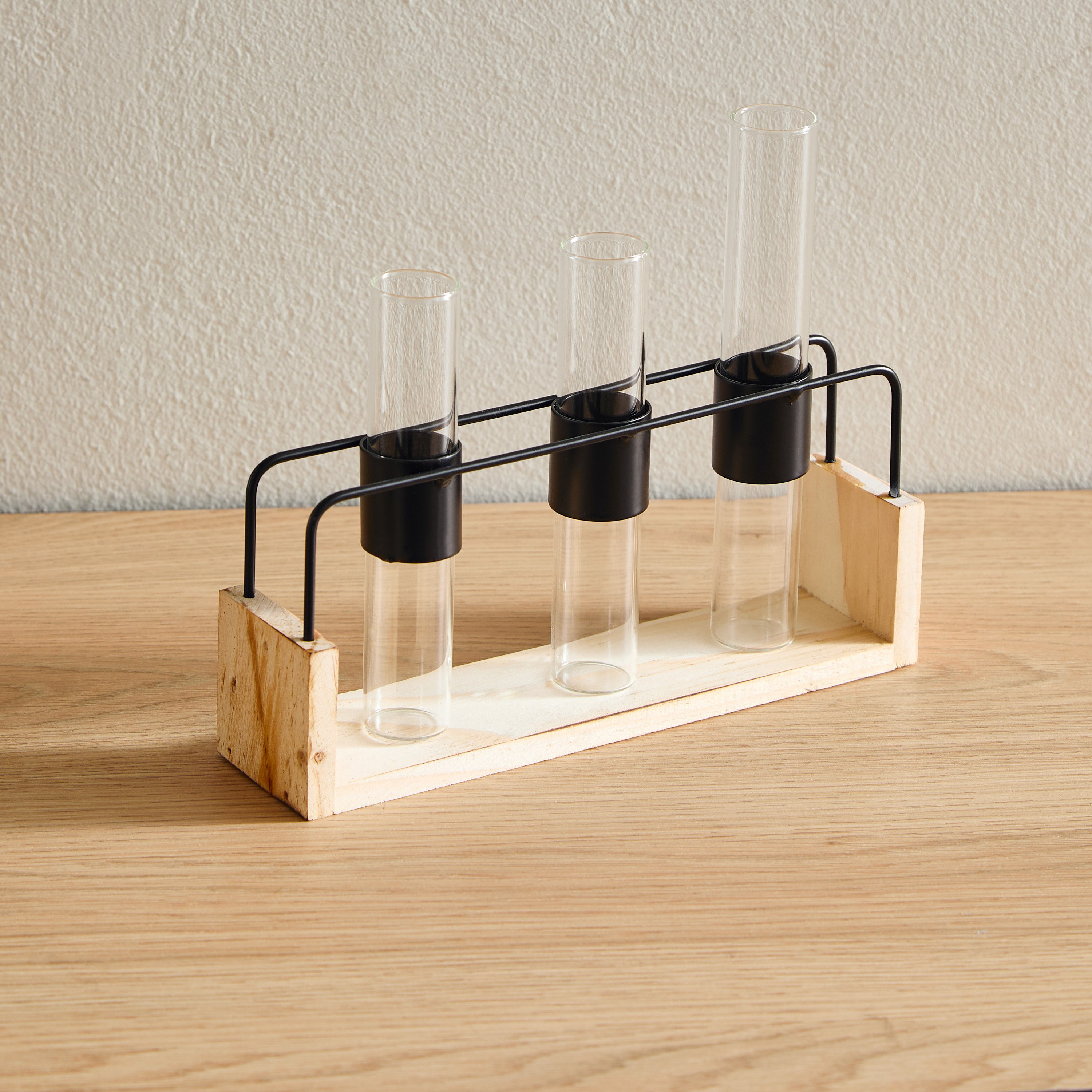 Wadee Metal and Wooden Flower Holder with 3 Glass Vases-hbxhomeware-homedecor-figurinesandornaments-image-5