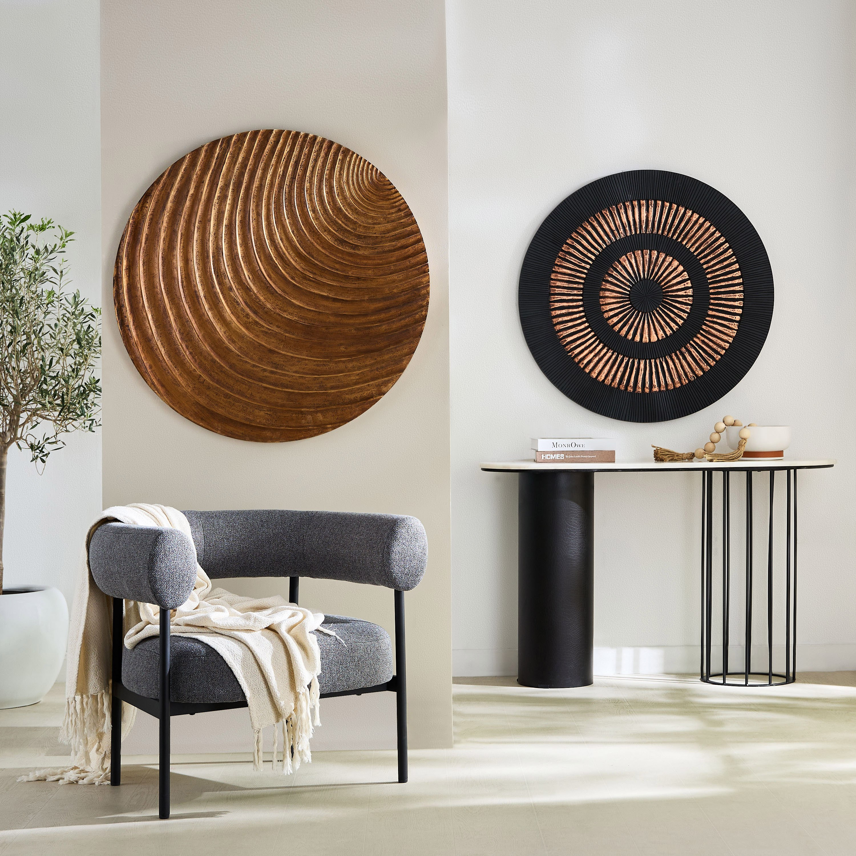 Rena MDF Round Wall Panel - 90 cm-hbxdiningroom-walldecor-wallart-image-5