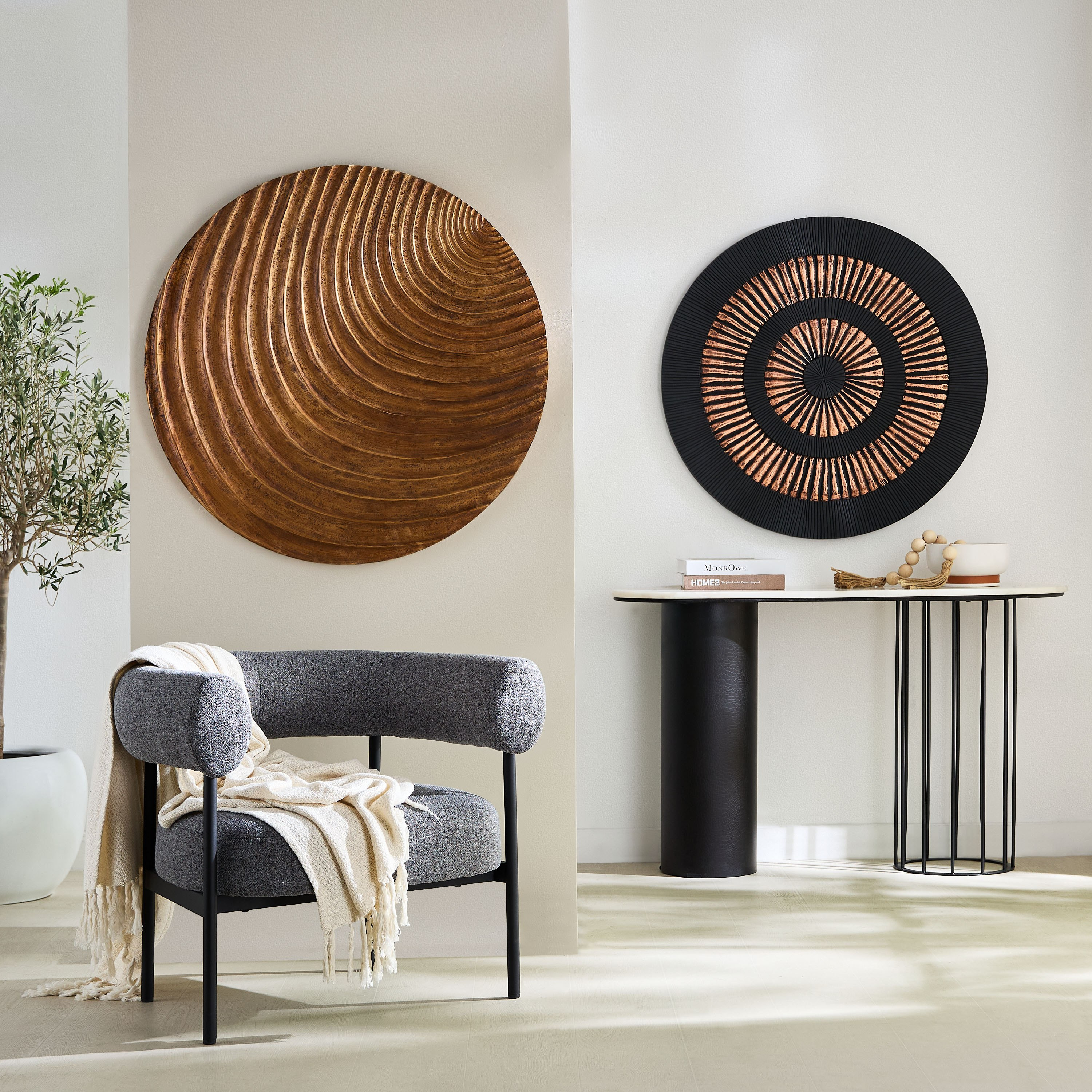 زينة حائط مستديرة من ألواح ليفية متوسطة الكثافة من رينا - 90 سم-hbxdiningroom-walldecor-wallart-image-5