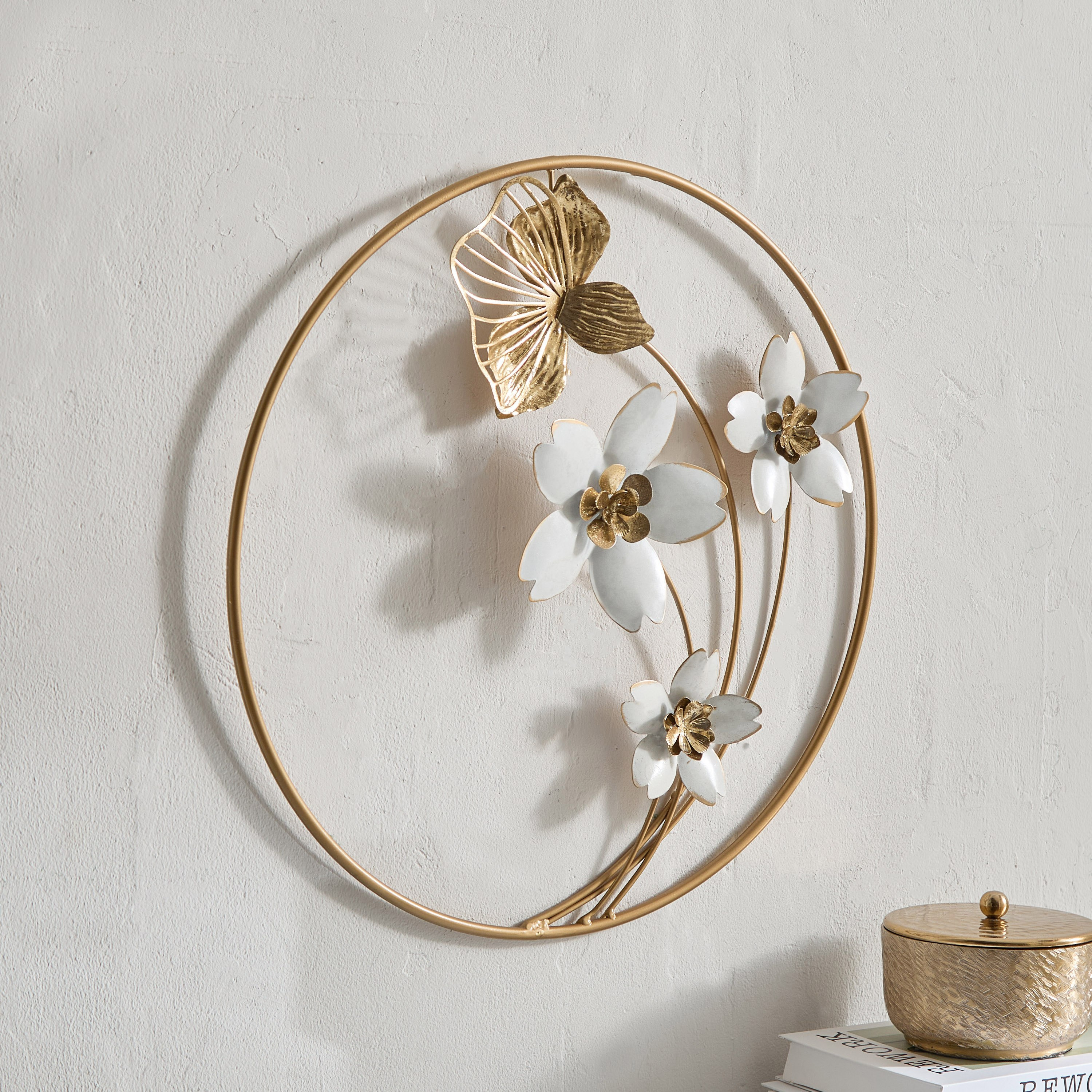 Percy Capri Metal Floral Wall Decor - 49x4 cm-hbxdiningroom-walldecor-wallart-image-1